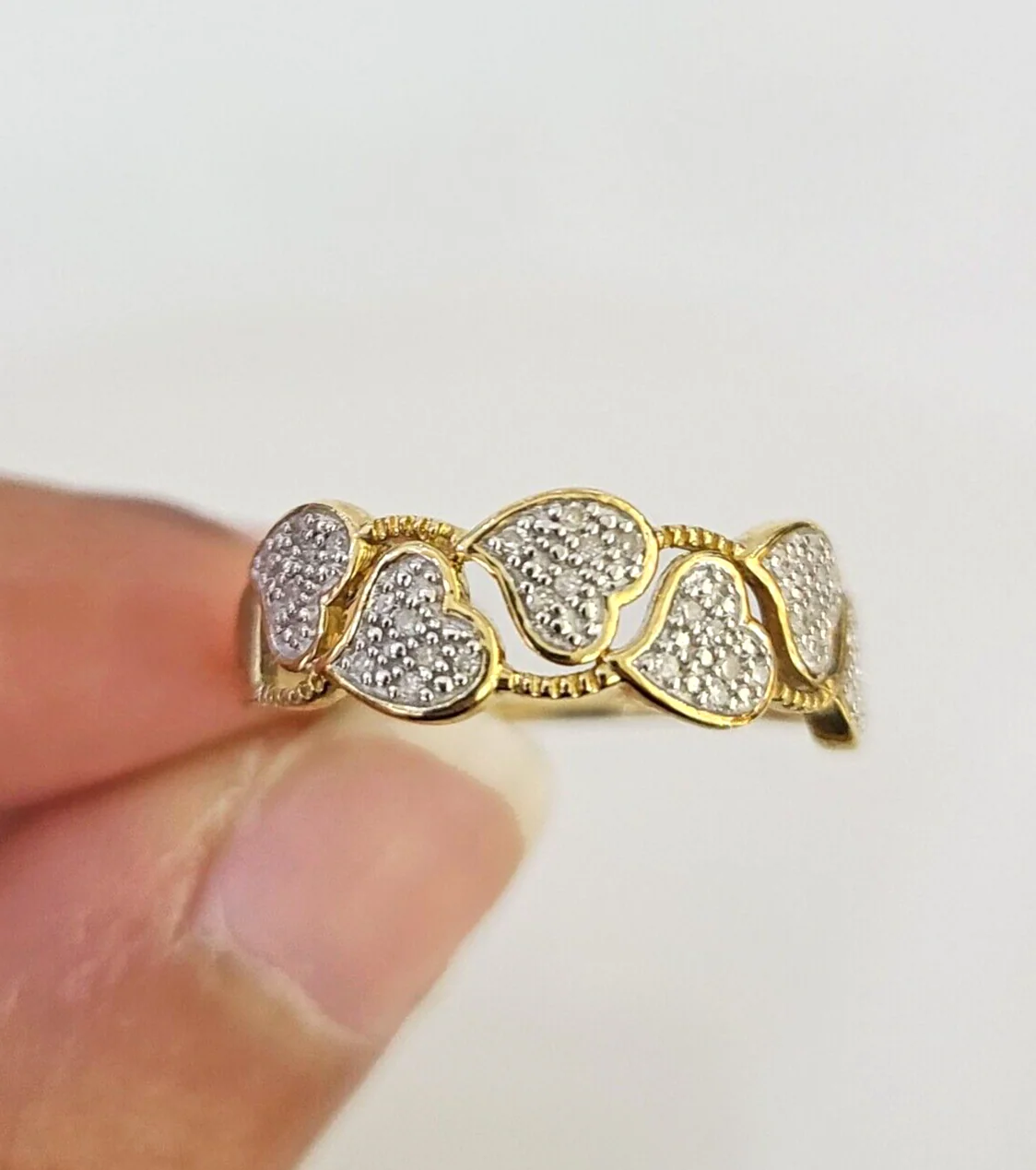 Real 10k Hearts Diamond Ladies Ring Women Casual 10Kt Yellow Gold All Sizes - Image 4