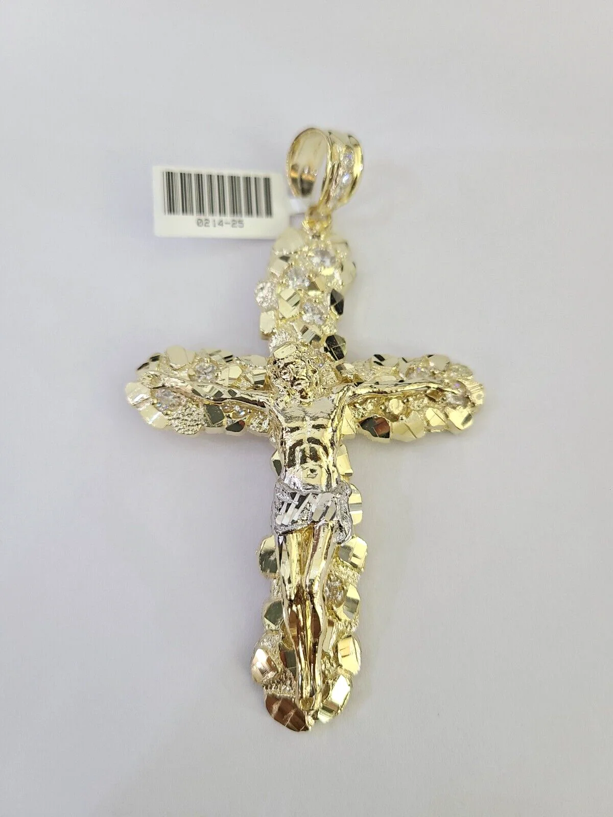 Real 10k Jesus Cross Charm Pendant Yellow Gold 3.5 inches Crucifix