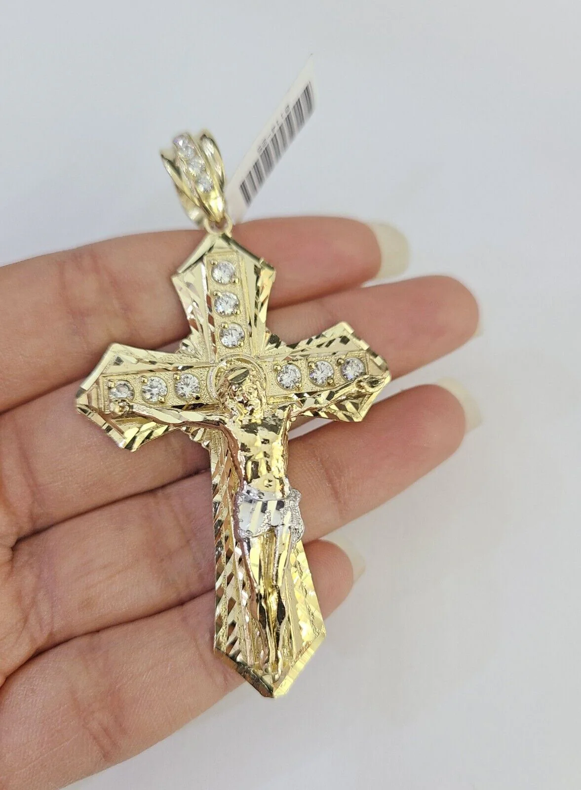 Real 10k Jesus Cross Charm Pendant Yellow Gold 3" inches Crucifix Religious