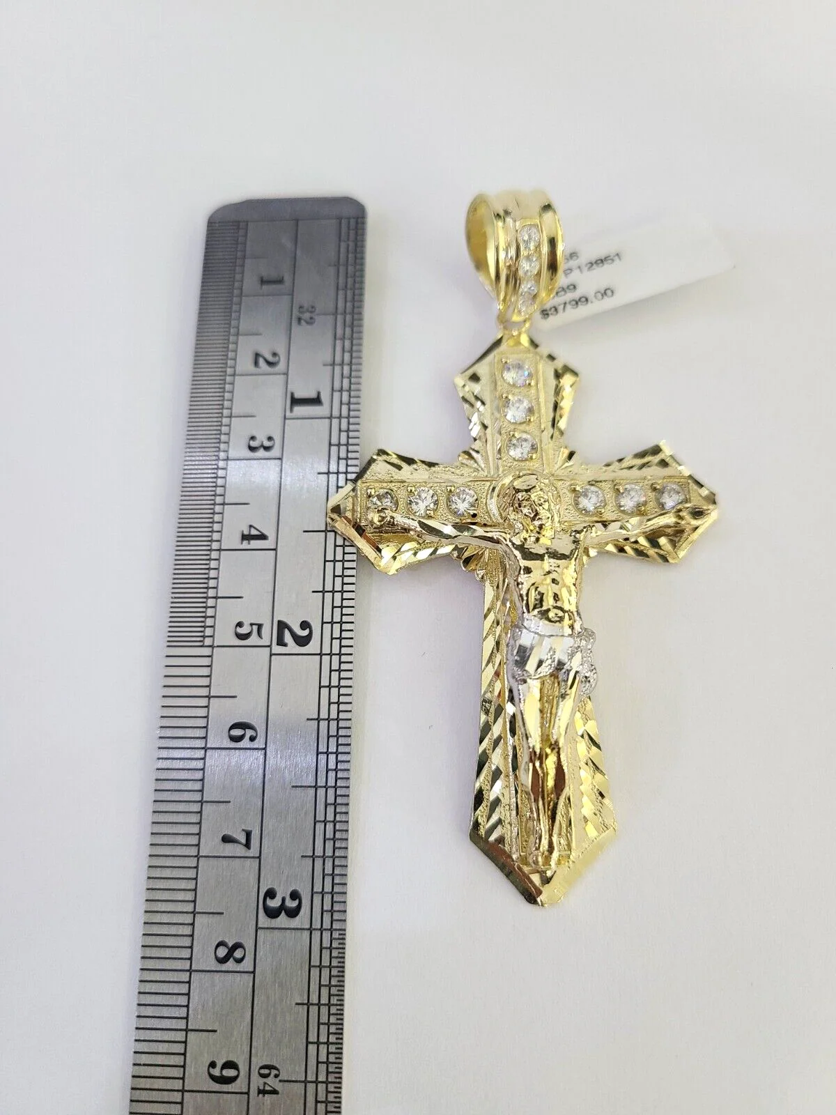 Real 10k Jesus Cross Charm Pendant Yellow Gold 3" inches Crucifix Religious - Image 2