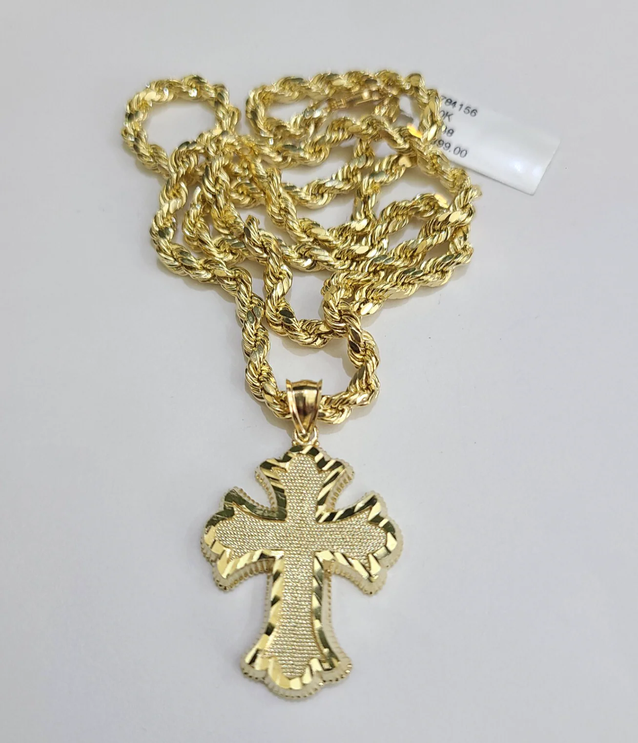 REAL 10k Jesus Cross Charm Rope Chain Pendant 4mm Necklace Set 18"-28" in