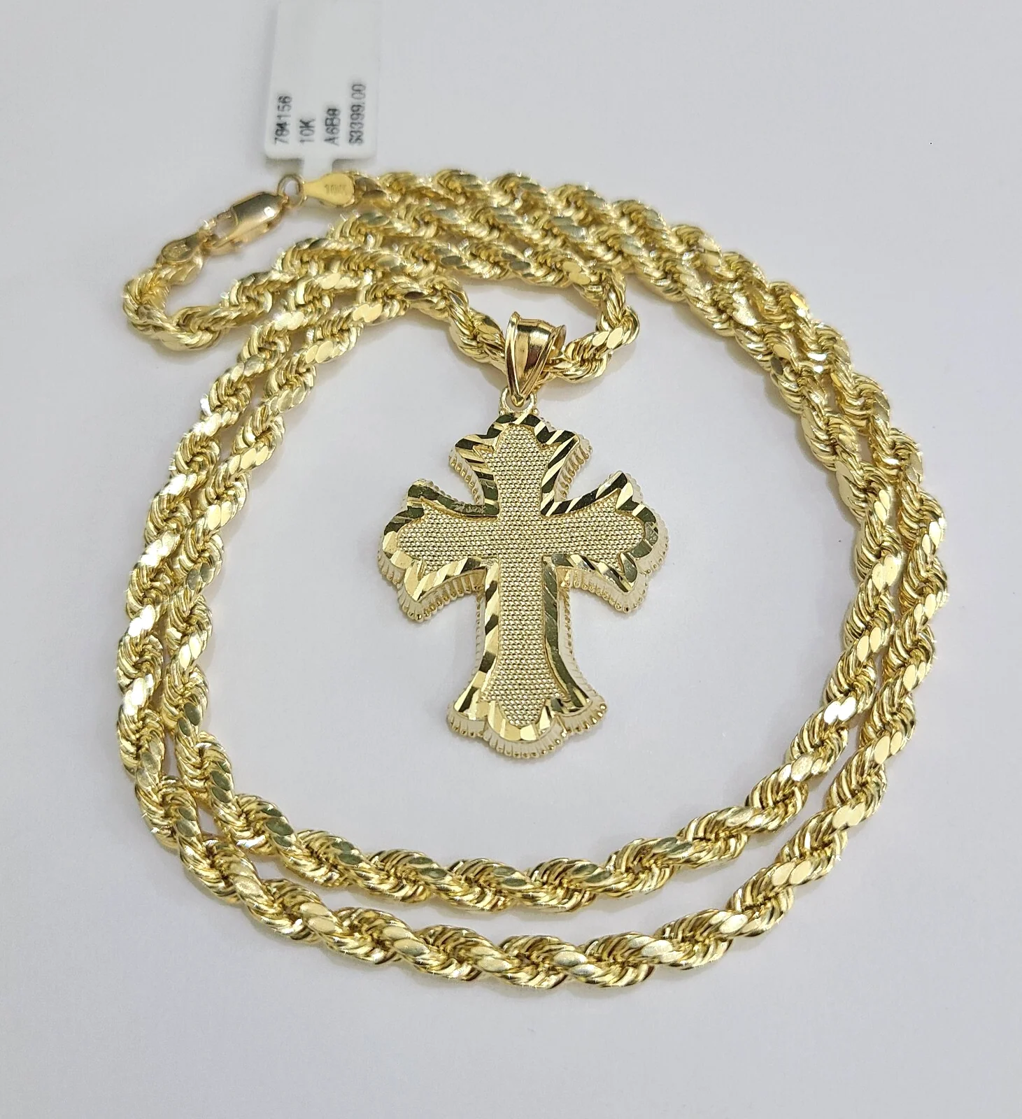 REAL 10k Jesus Cross Charm Rope Chain Pendant 4mm Necklace Set 18"-28" in - Image 4