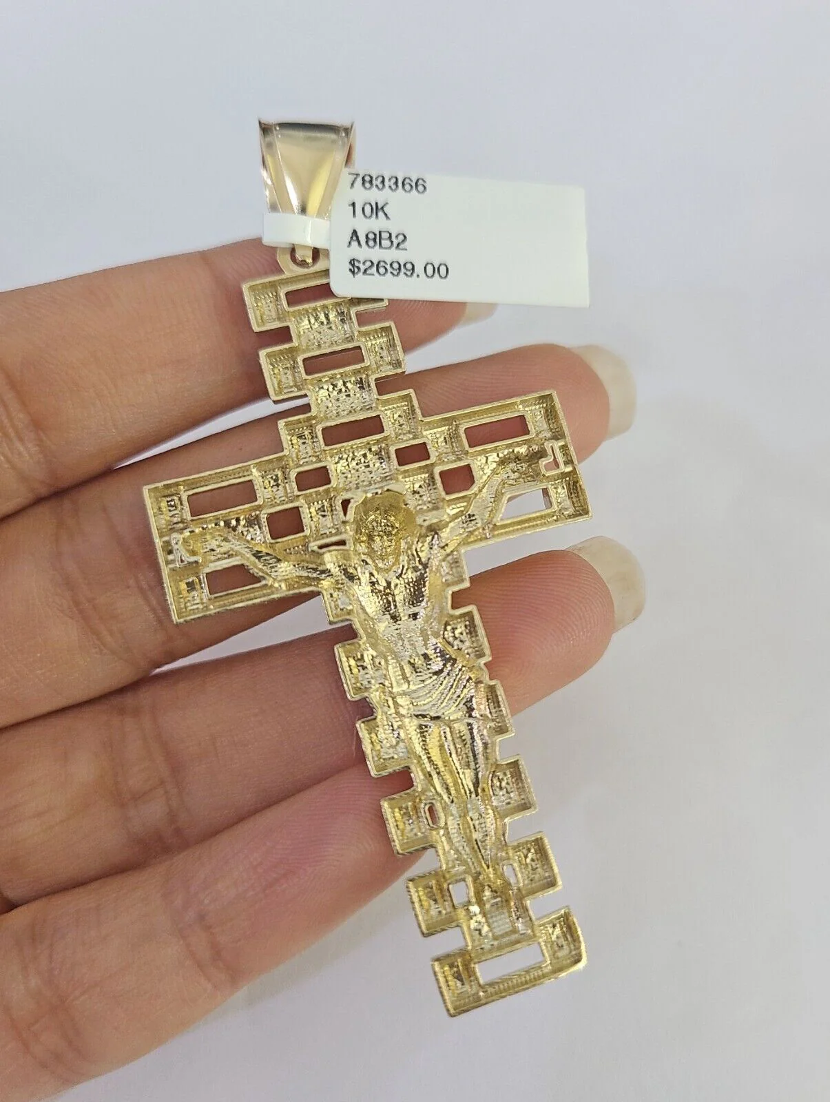 Real 10K Jesus Cross Pendant 3" Yellow Gold Charm Genuine 10kt - Image 4