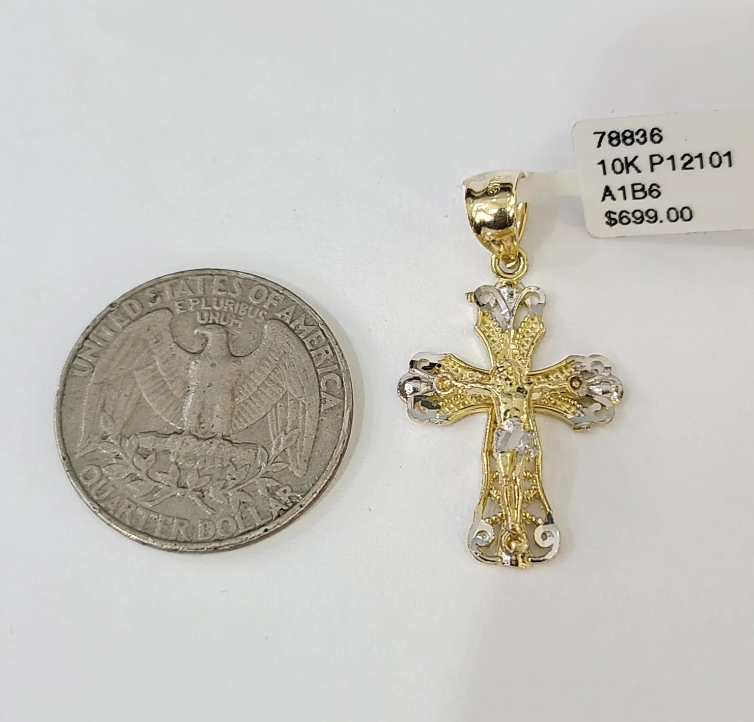 Real 10K  Jesus Cross Pendant Crucifix Yellow Gold Charm Genuine - Image 3