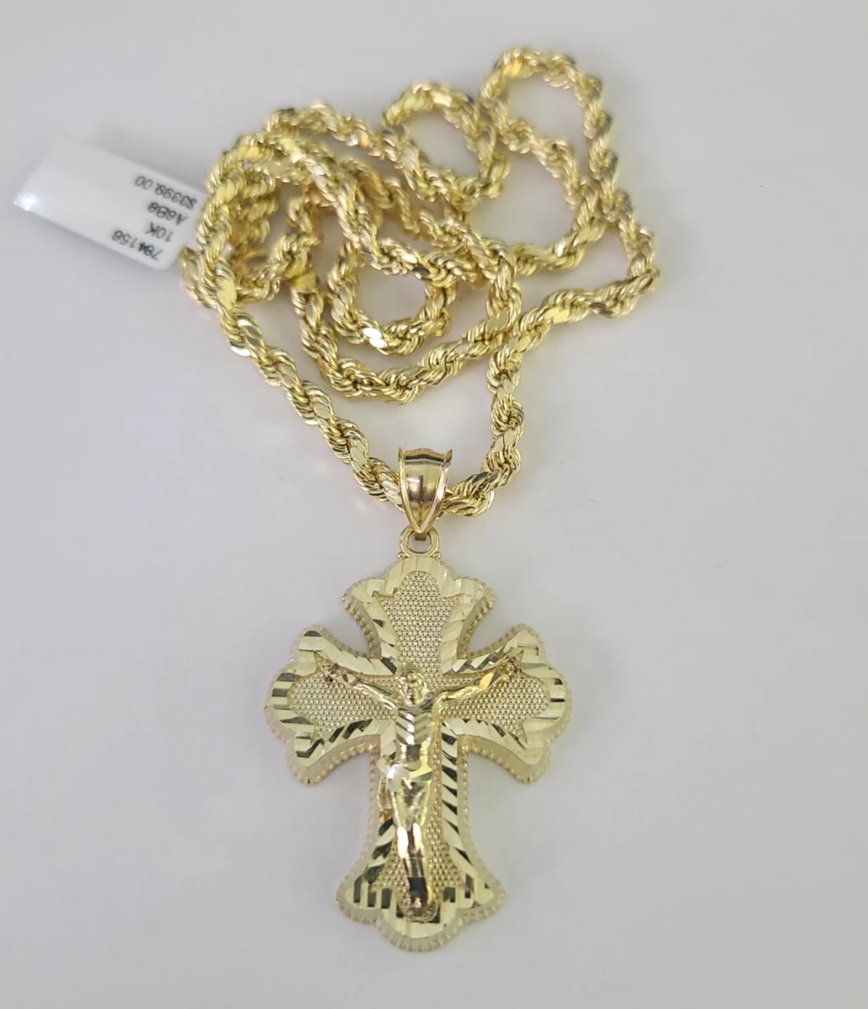REAL 10k Jesus Crucifix Cross Charm Rope Chain Pendant 4mm Necklace Set 18"-28" - Image 6