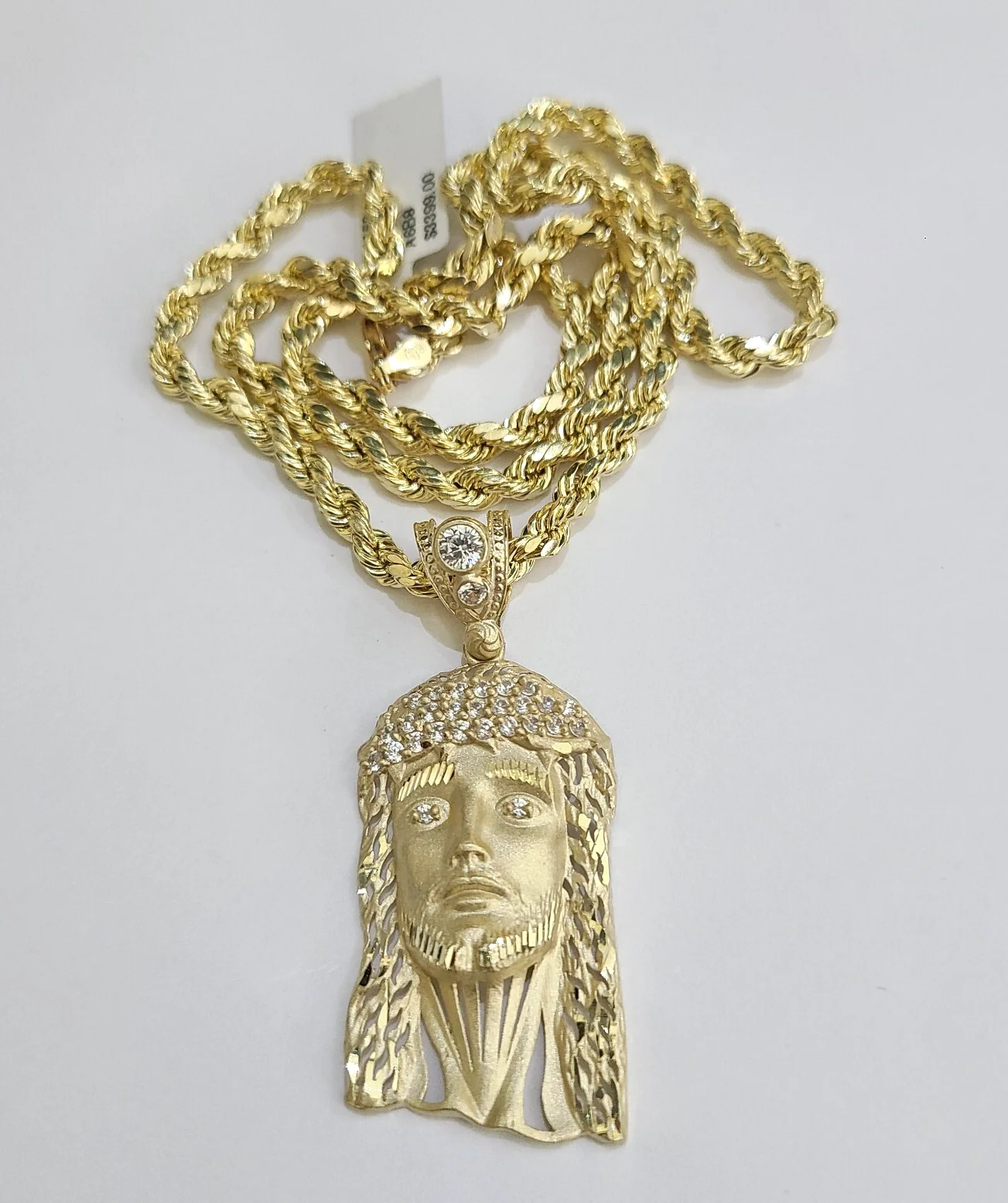 REAL 10k Jesus Head Charm Rope Chain Pendant 4mm Necklace Set 18"-28" in - Image 5
