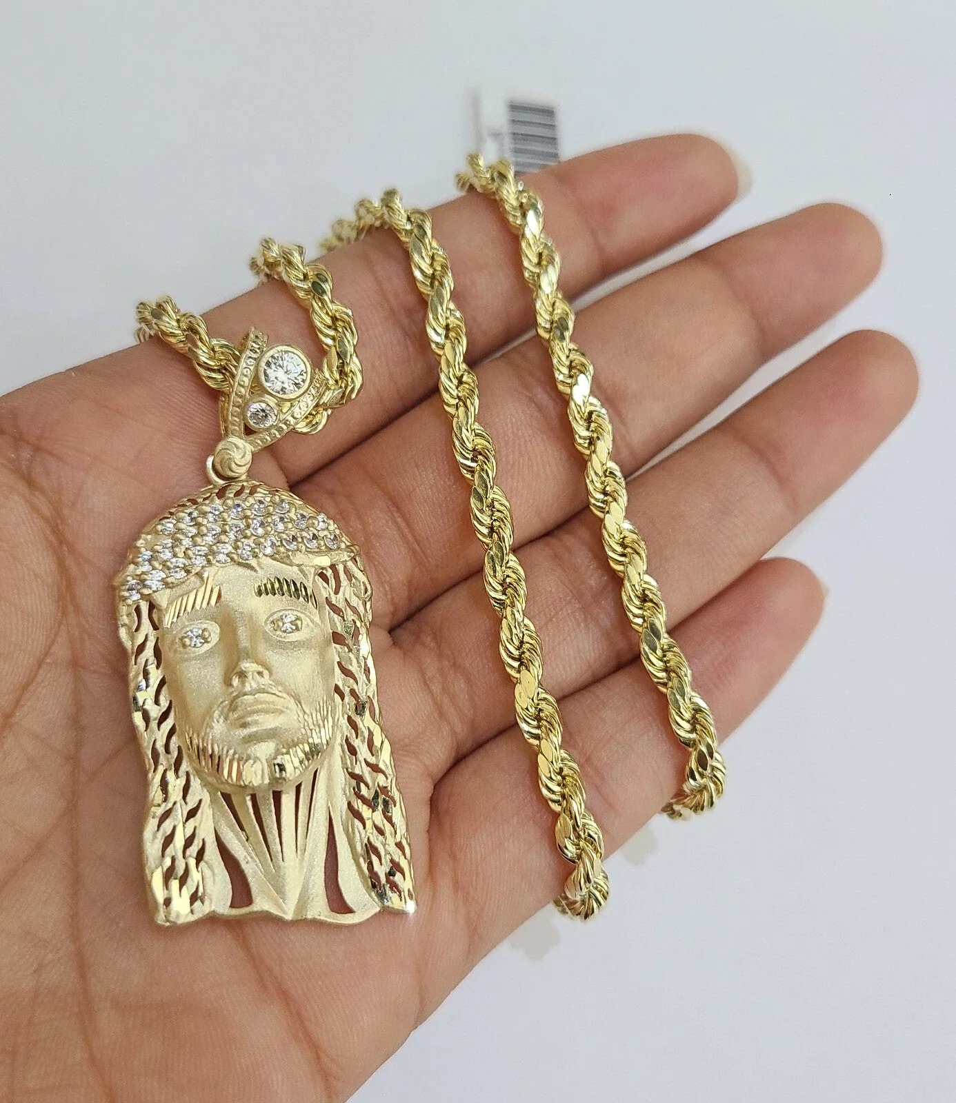 REAL 10k Jesus Head Charm Rope Chain Pendant 4mm Necklace Set 18"-28" in - Image 6