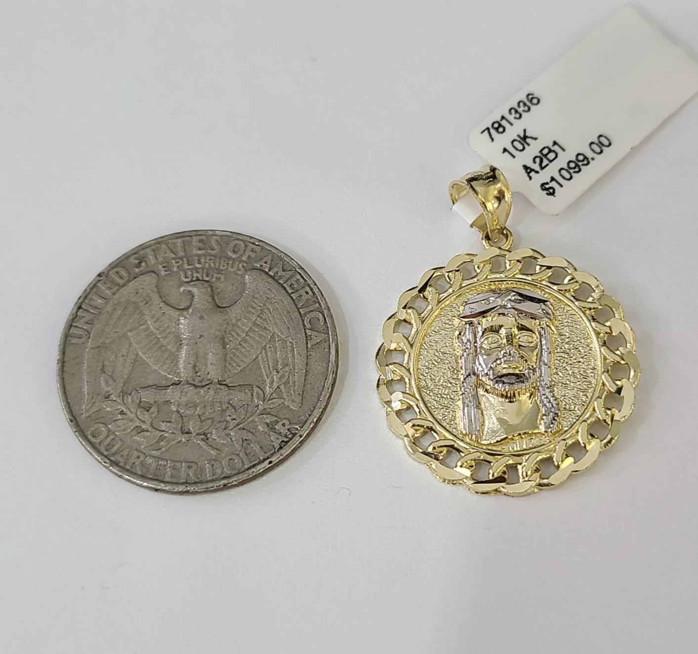 Real 10K  Jesus Head Pendant Cuban Yellow Gold Charm Genuine - Image 3