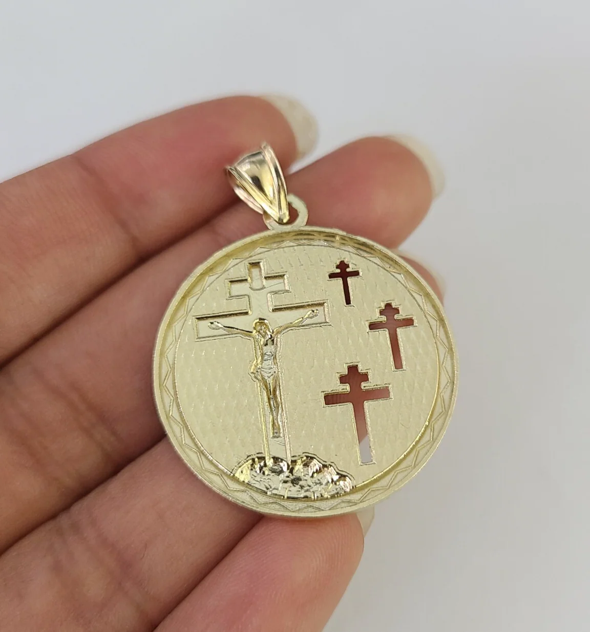 REAL 10k Jesus Medallion Cross Charm Rope Chain Pendant 4mm Necklace Set 18"-28" - Image 7