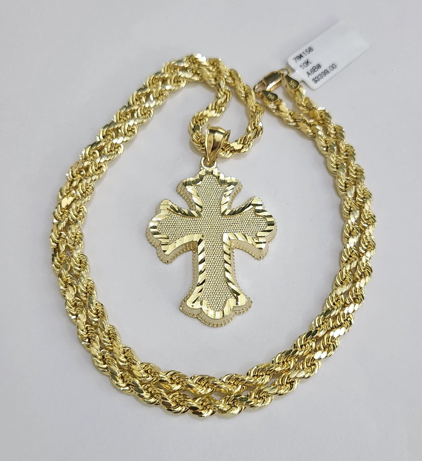 REAL 10k Jesus Roman Cross Charm Rope Chain Pendant 4mm Necklace Set 18"-28" in