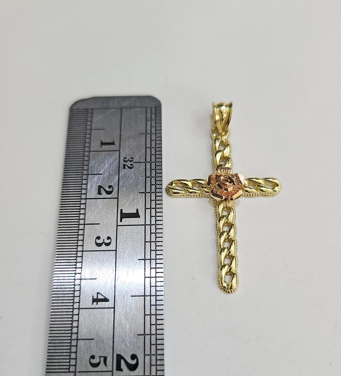 REAL 10k Jesus Rose Cross Charm Rope Chain Pendant 3mm Necklace Set 18"-28" in - Image 6