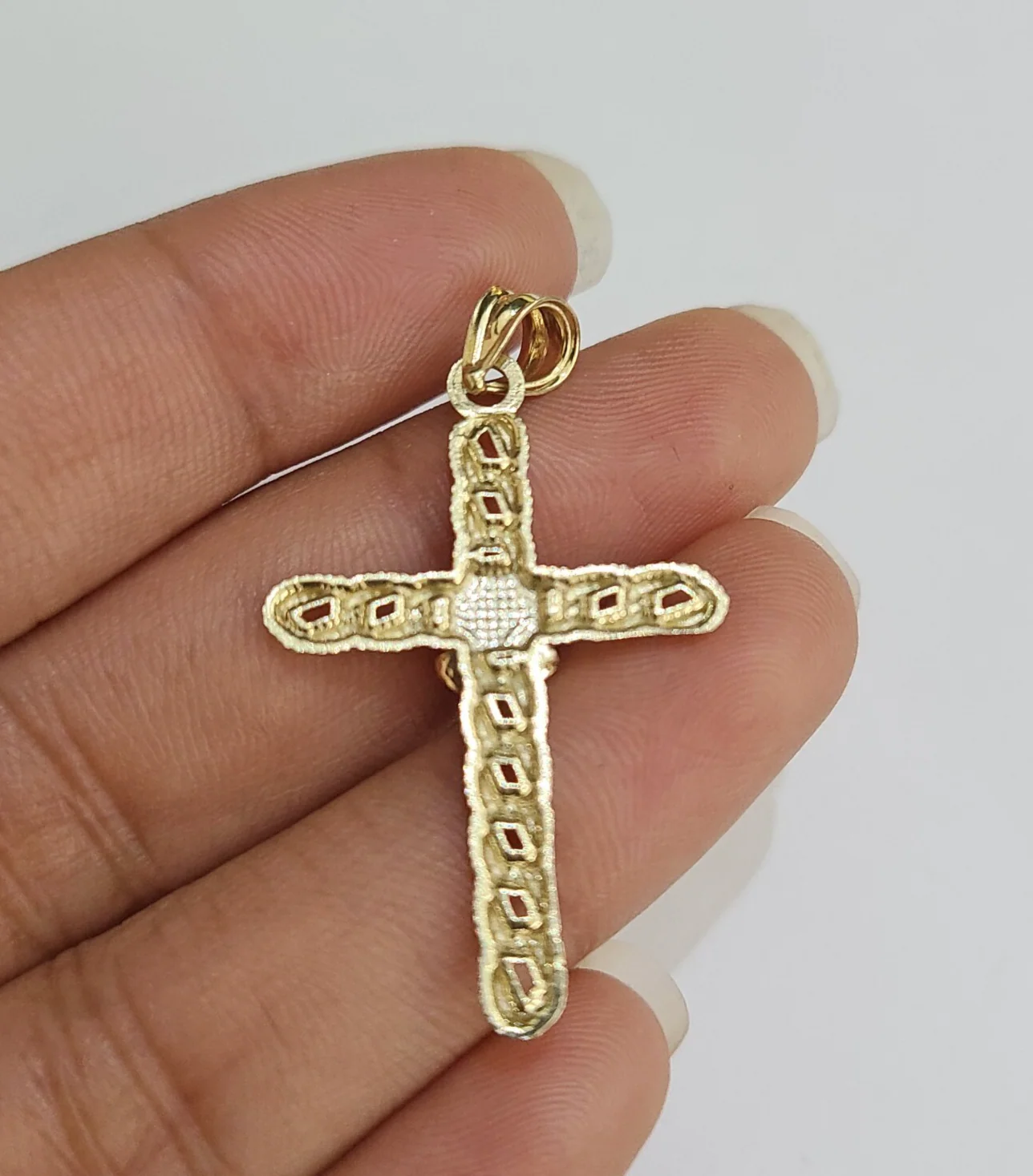 REAL 10k Jesus Rose Cross Charm Rope Chain Pendant 3mm Necklace Set 18"-28" in - Image 7