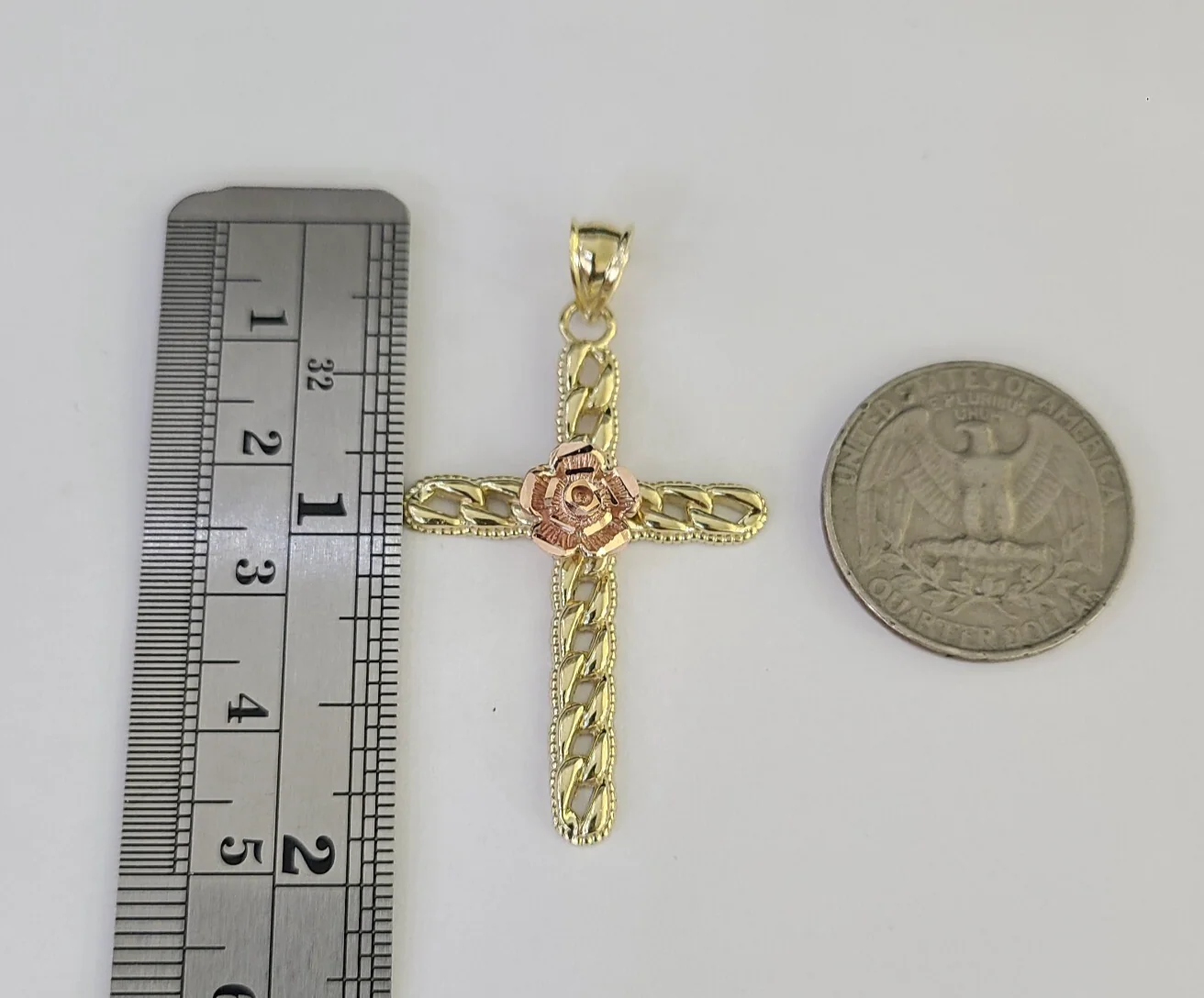 REAL 10k Jesus Rose Cross Charm Rope Chain Pendant 4mm Necklace Set 18"-28" - Image 5