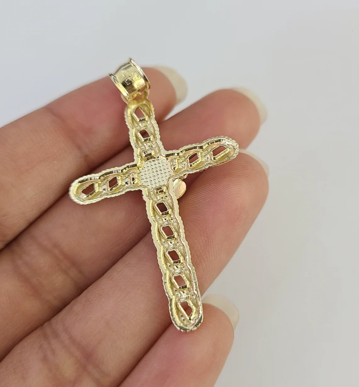 REAL 10k Jesus Rose Cross Charm Rope Chain Pendant 4mm Necklace Set 18"-28" - Image 7