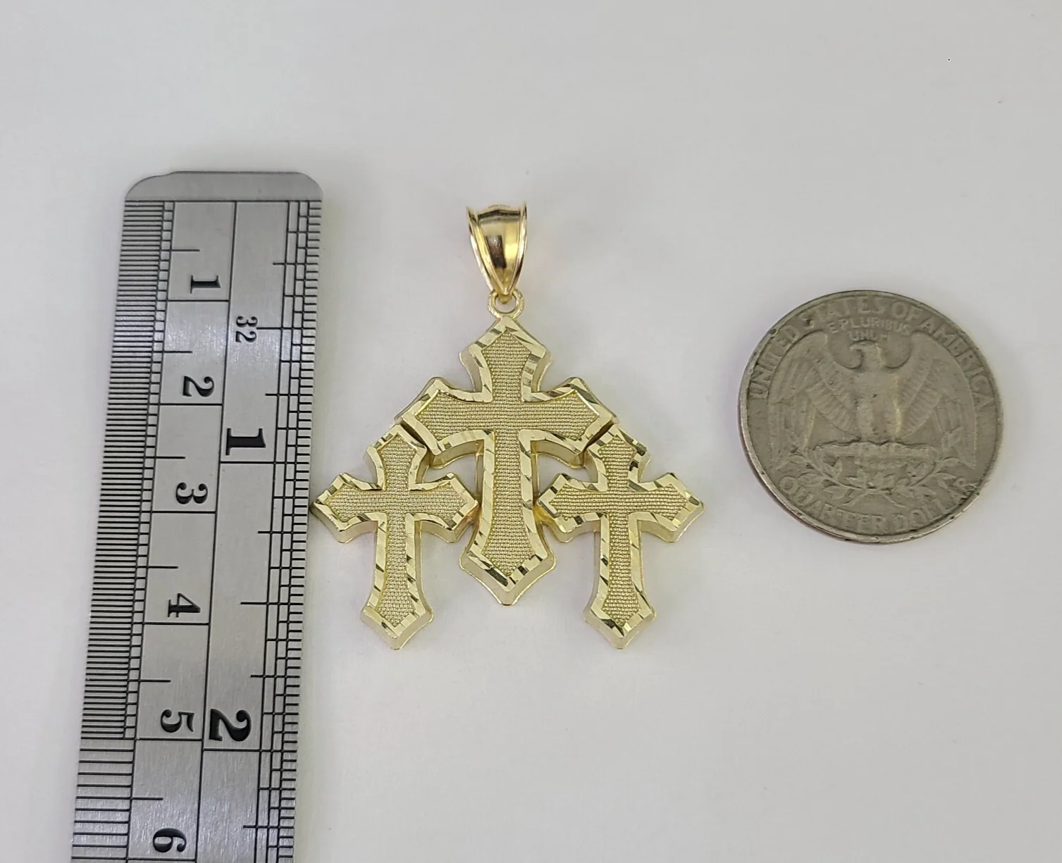 REAL 10k Jesus Triple Cross Charm Rope Chain Pendant 4mm Necklace Set 18"-28" - Image 5