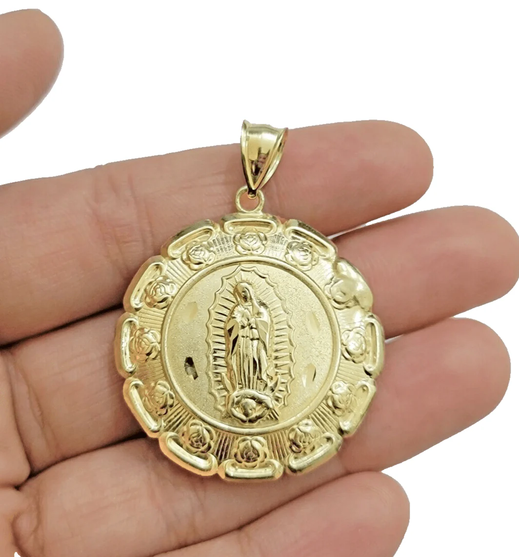 Real 10k Jesus Virgin Mary Charm Pendant Yellow Gold 1.8 Inch Chain Necklace New - Image 2