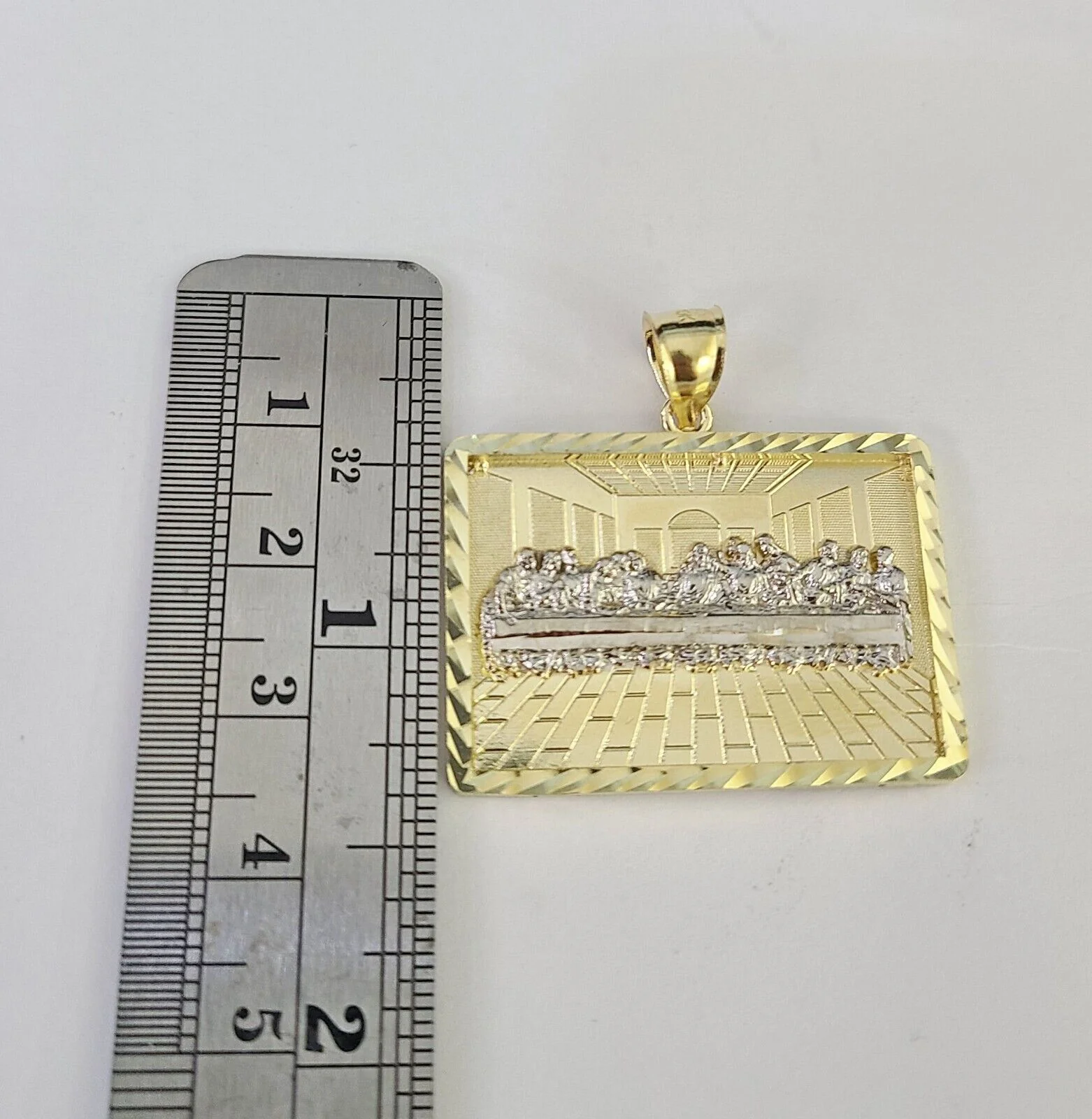 Real 10k Last Supper Pendant Charm Yellow Gold 1.25" Diamond Cut Genuine - Image 2