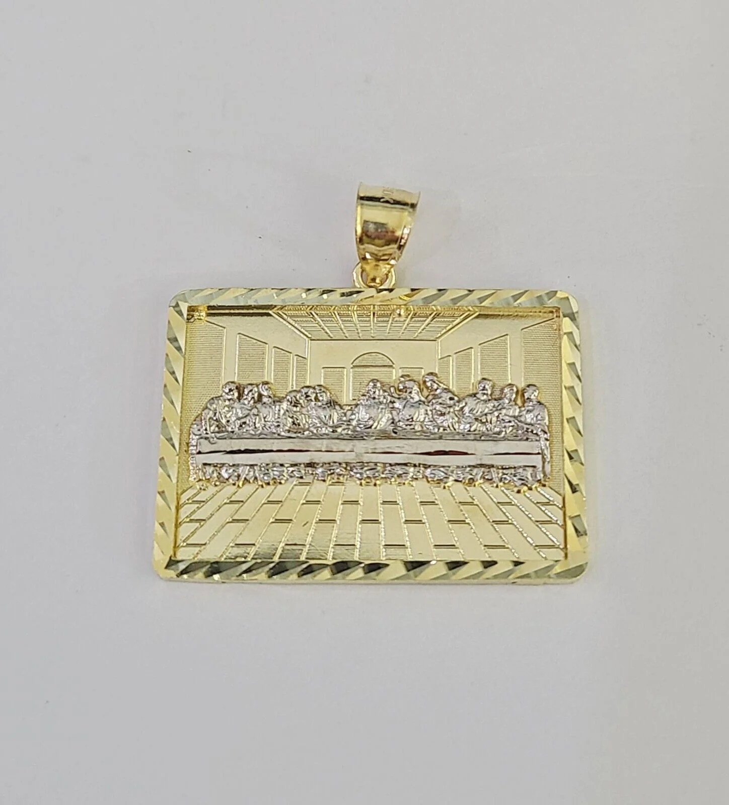 Real 10k Last Supper Pendant Charm Yellow Gold 1.25" Diamond Cut Genuine - Image 4