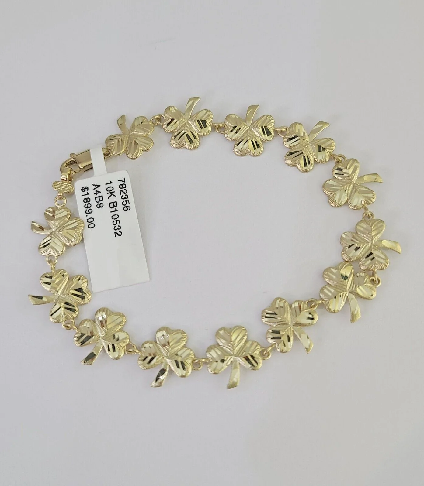 Real 10K Leaf Irish Shamrock Clover Bracelet 11mm 7 Inches 10kt Yellow Gold - Image 4