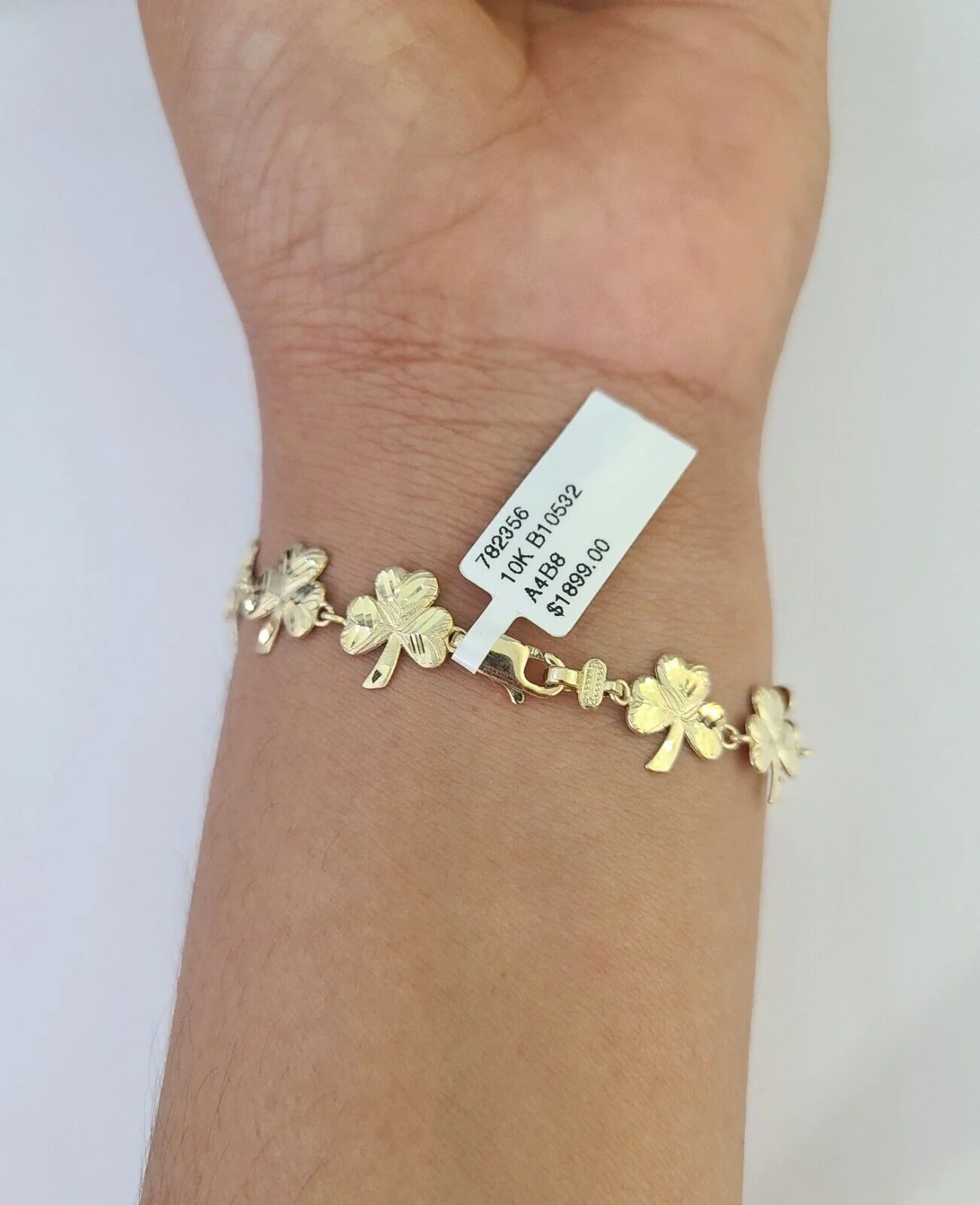 Real 10K Leaf Irish Shamrock Clover Bracelet 11mm 7 Inches 10kt Yellow Gold - Image 8