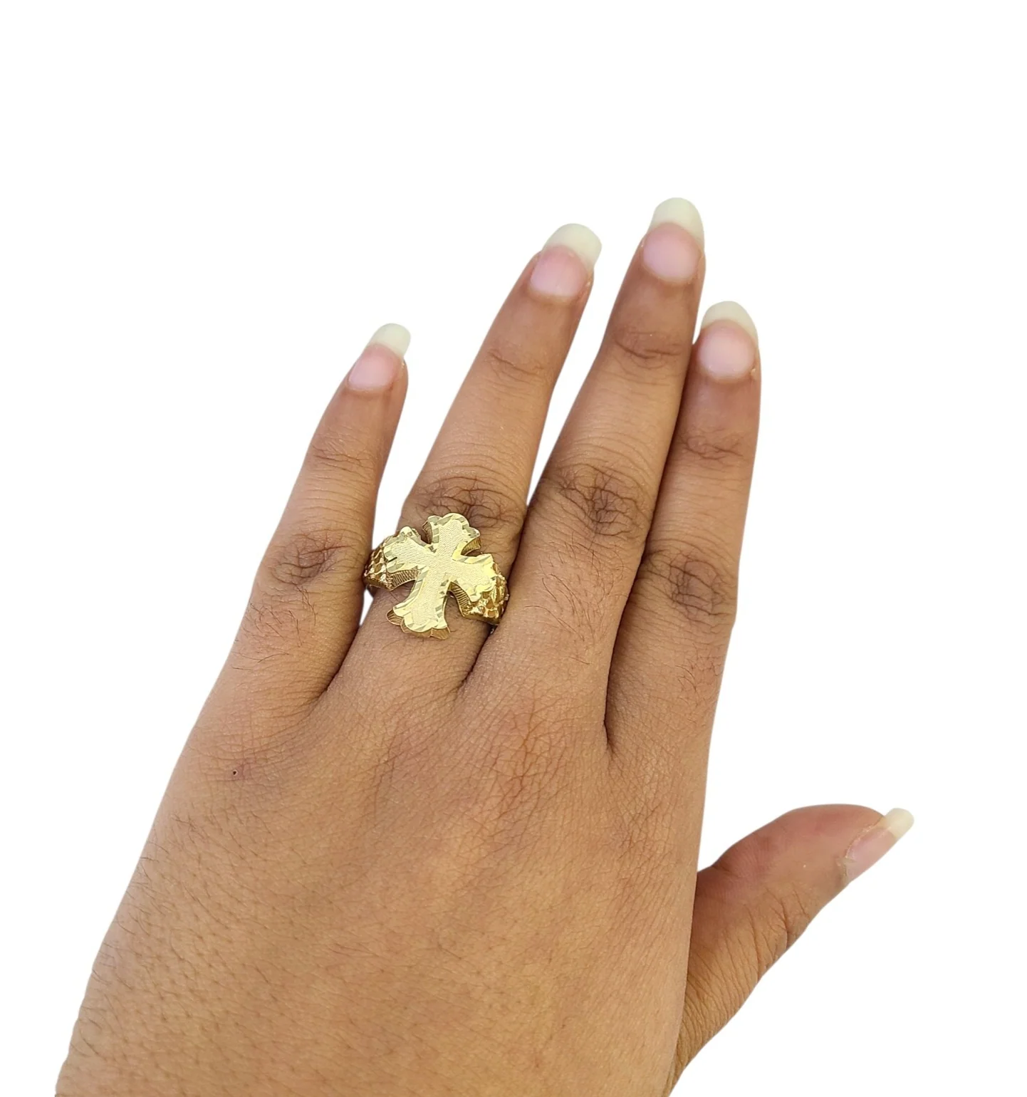 Real 10k Men Nugget Cross Ring Yellow Gold 10Kt Genuine - Image 4
