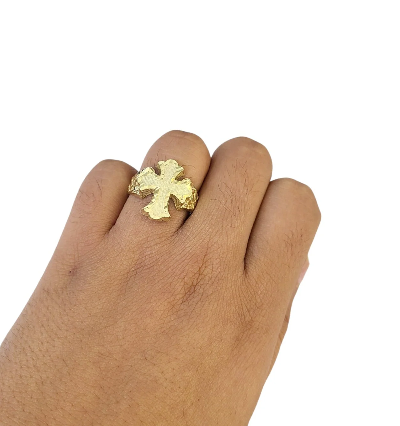 Real 10k Men Nugget Cross Ring Yellow Gold 10Kt Genuine - Image 7