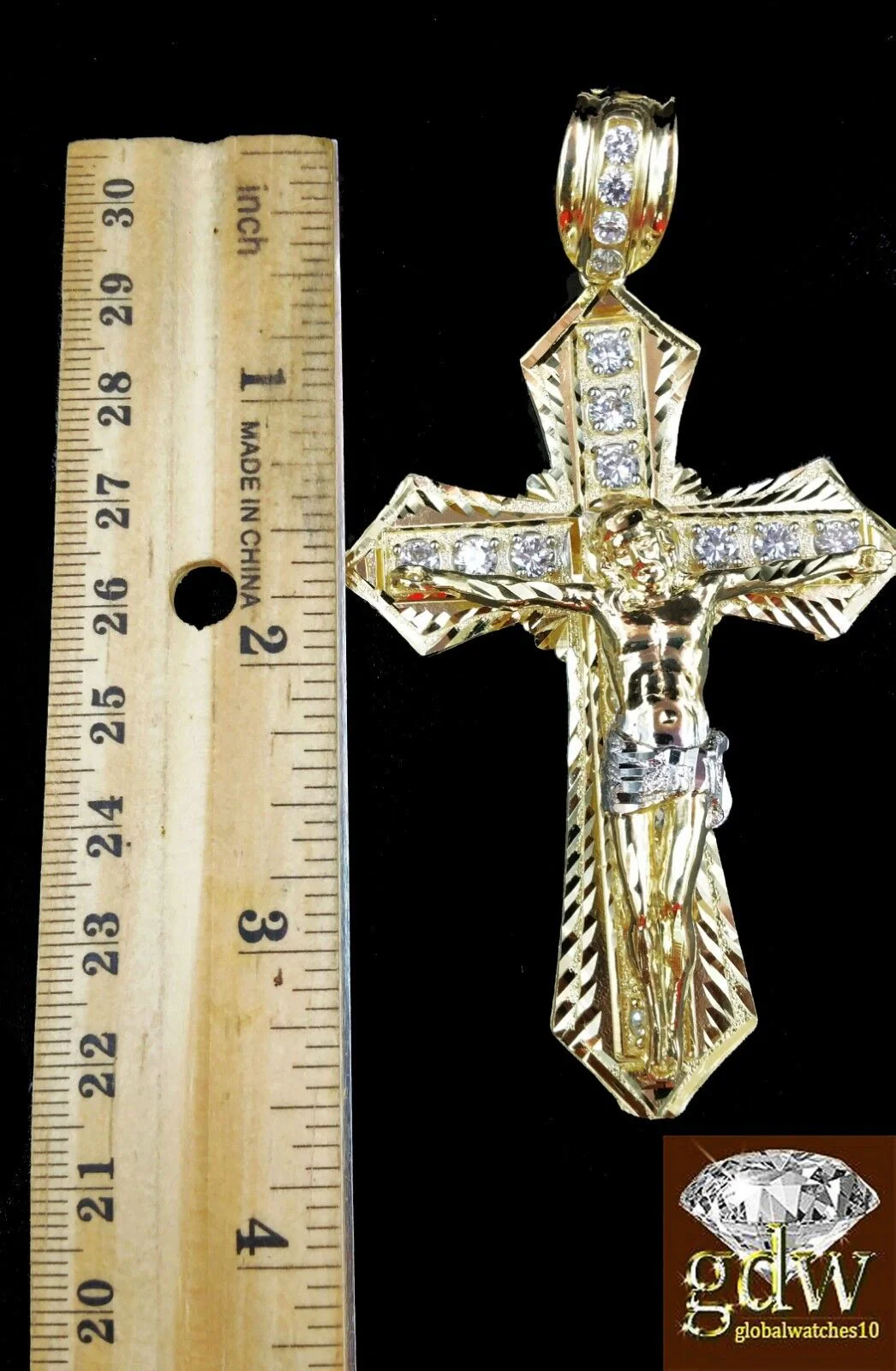 Real 10k Mens Yellow Gold Jesus Cross Charm/Pendant with 28 Inch long Rope Chain - Image 4
