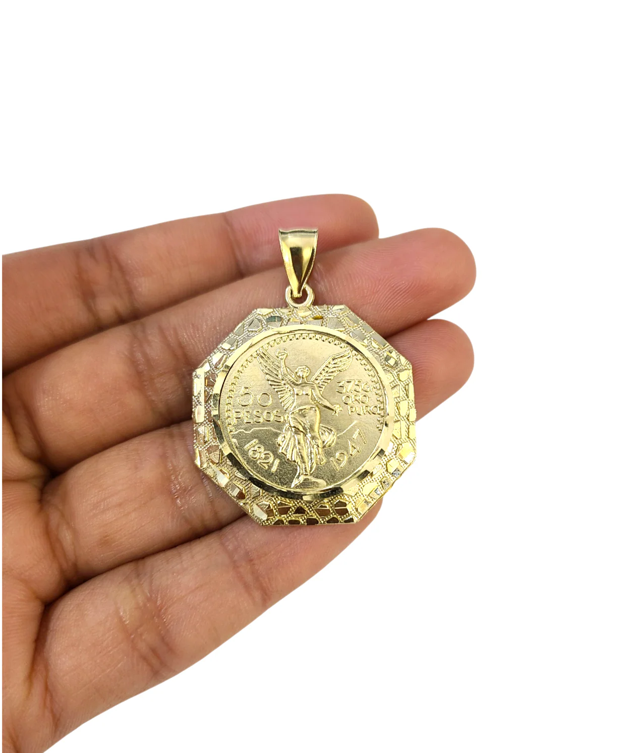 Real 10K Mexican 50 Pesos Medallion Pendant Charm Yellow Gold Genuine 10kt - Image 2