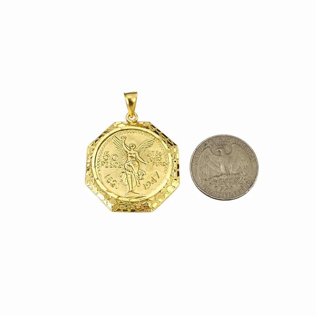 Real 10K Mexican 50 Pesos Medallion Pendant Charm Yellow Gold Genuine 10kt - Image 3