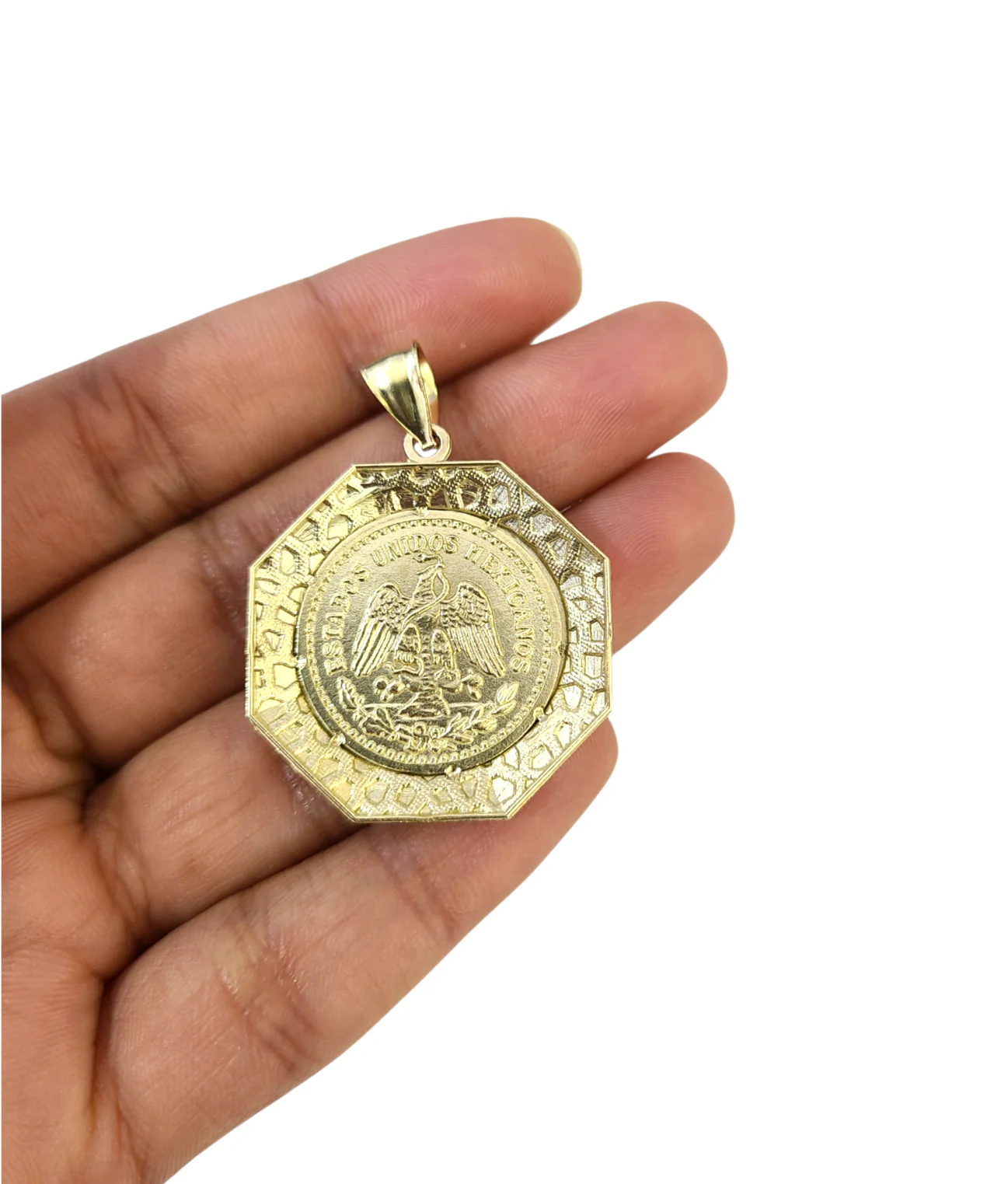 Real 10K Mexican 50 Pesos Medallion Pendant Charm Yellow Gold Genuine 10kt - Image 5