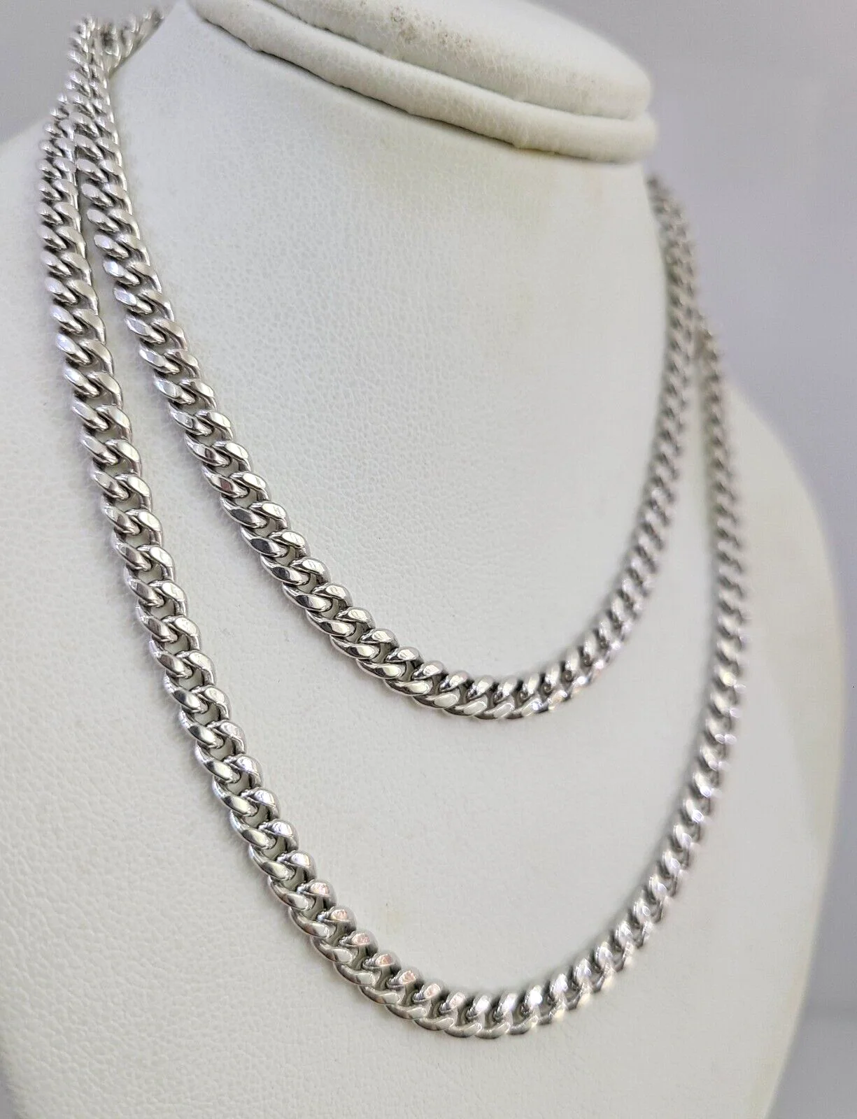 Real 10k Miami Cuban Chain Necklace White Gold 5mm 24" Men Women Real Genuine