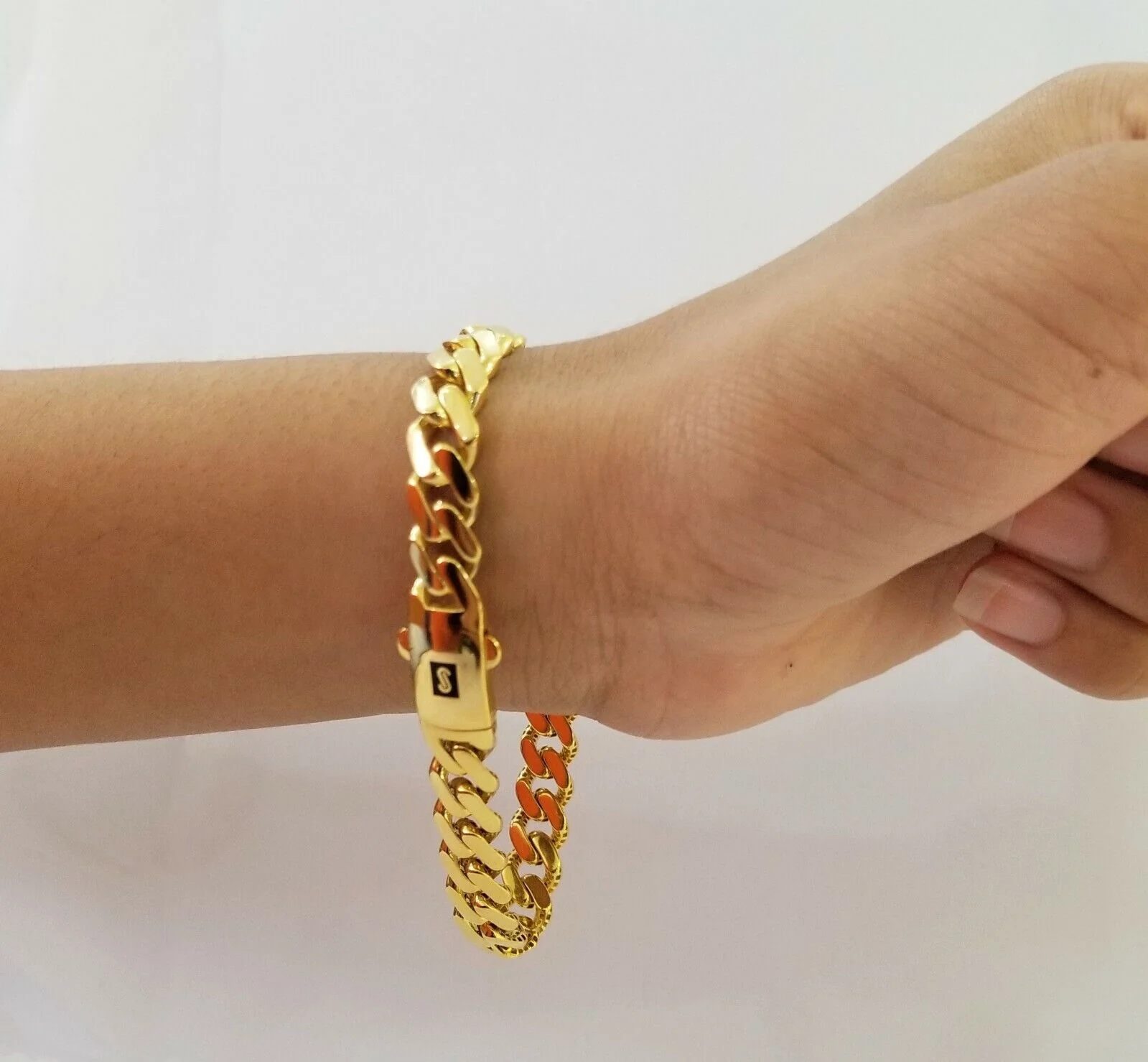 Real 10k Miami Cuban Link Monaco Chain 9mm Box Clasp 8" bracelet - Image 3