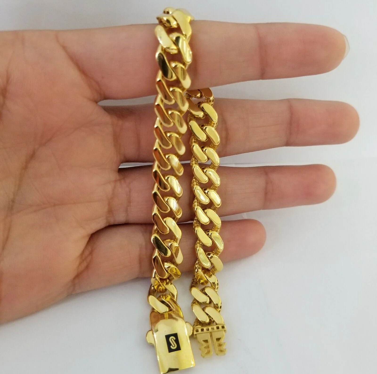 Real 10k Miami Cuban Link Monaco Chain 9mm Box Clasp 8" bracelet - Image 4