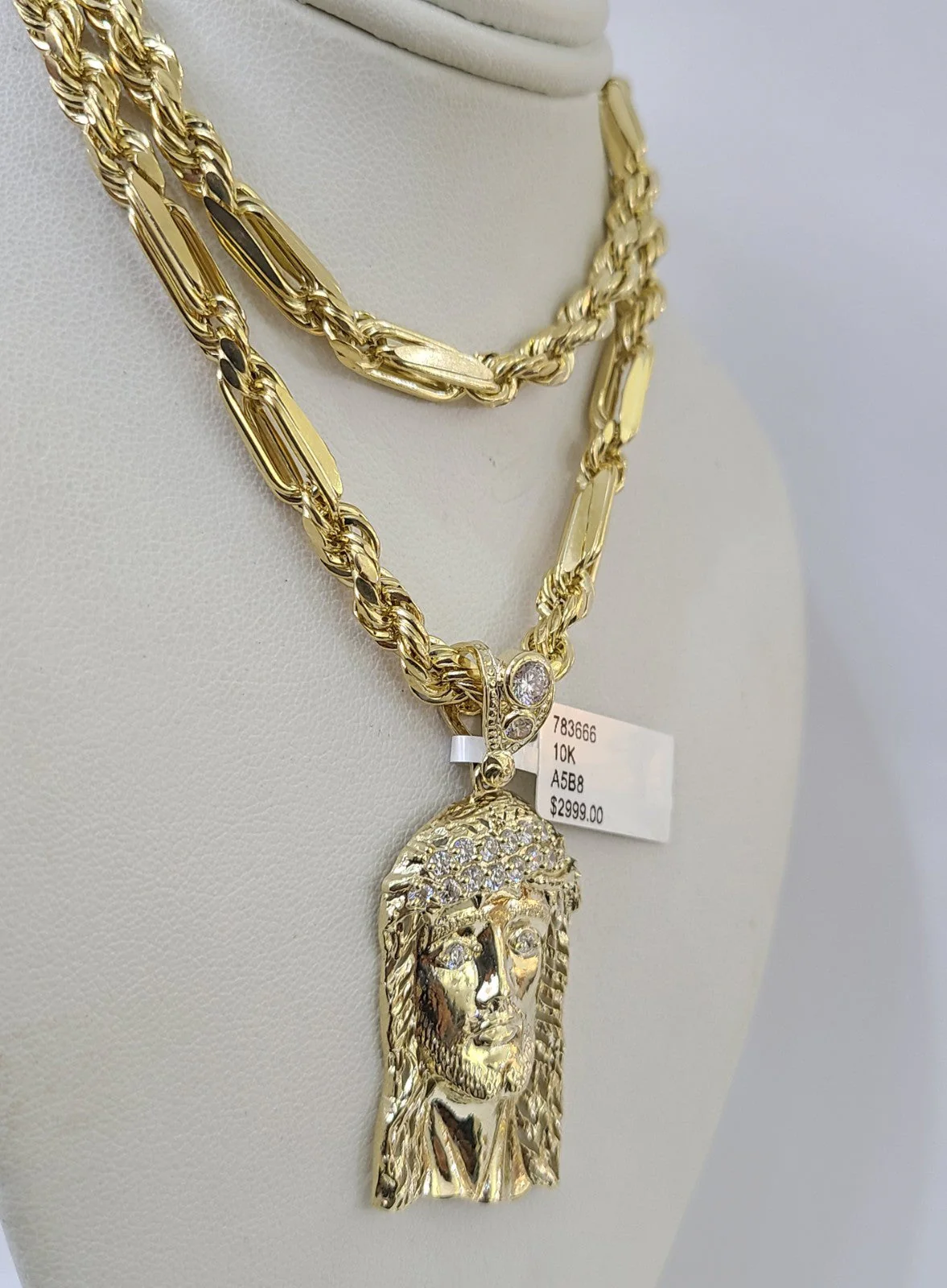 Real 10k Milano Rope Chain Jesus Head Charm Necklace SET 5mm 18"-28" Pendant - Image 4