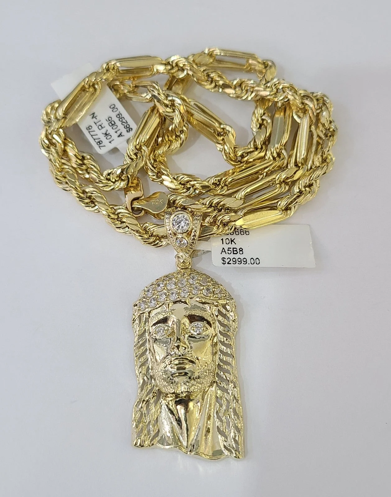 Real 10k Milano Rope Chain Jesus Head Charm Necklace SET 5mm 18"-28" Pendant - Image 5