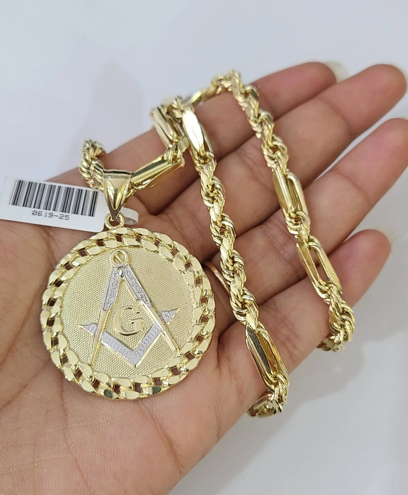 Real 10k Milano Rope Chain Masonic Charm Necklace SET 5mm 18"-28" Pendant - Image 4