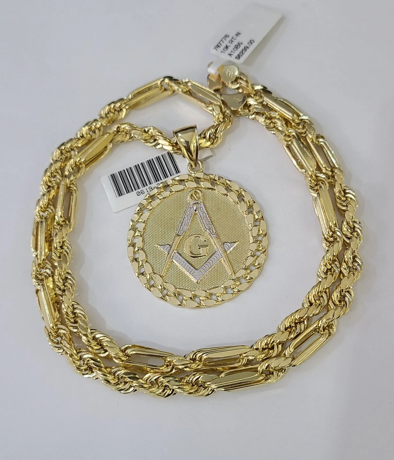Real 10k Milano Rope Chain Masonic Charm Necklace SET 5mm 18"-28" Pendant - Image 5