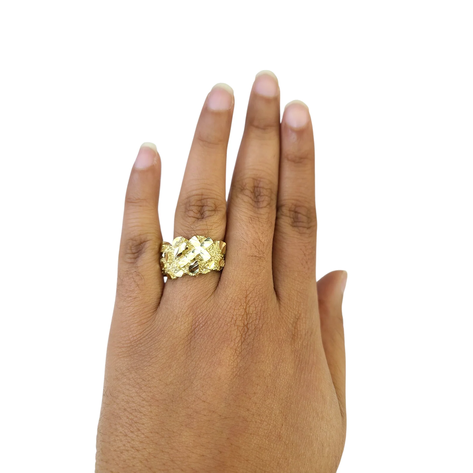 Real 10k Nugget Cross Ring Yellow Gold Men 10Kt Genuine Ring Sizes 6,7,8,9,10,11 & 12 - Image 3