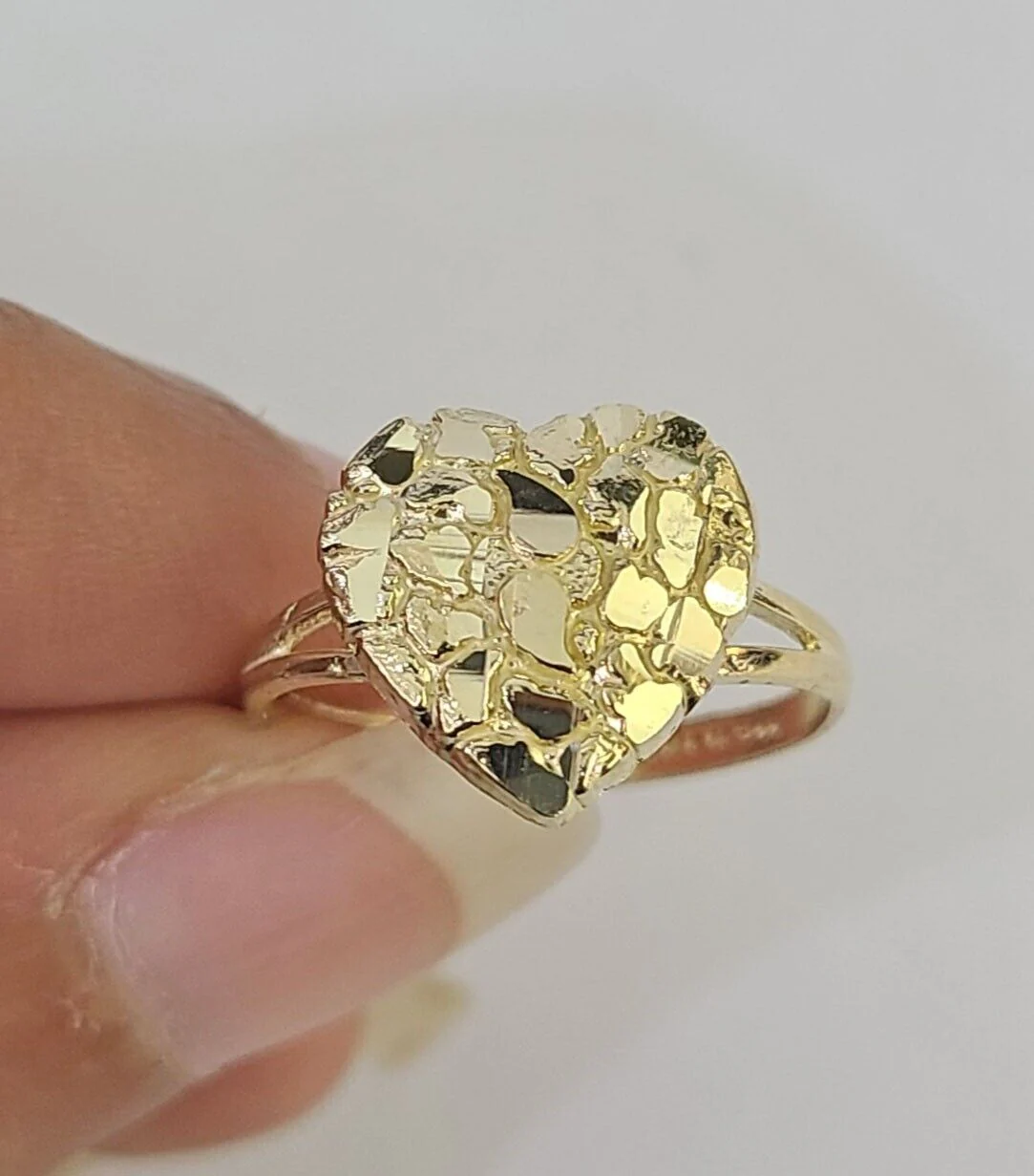 Real 10k Nugget Heart Ring Band Wedding Engagement Women Yellow Gold Ring Sizes 6,7,8,9,10,11 & 12