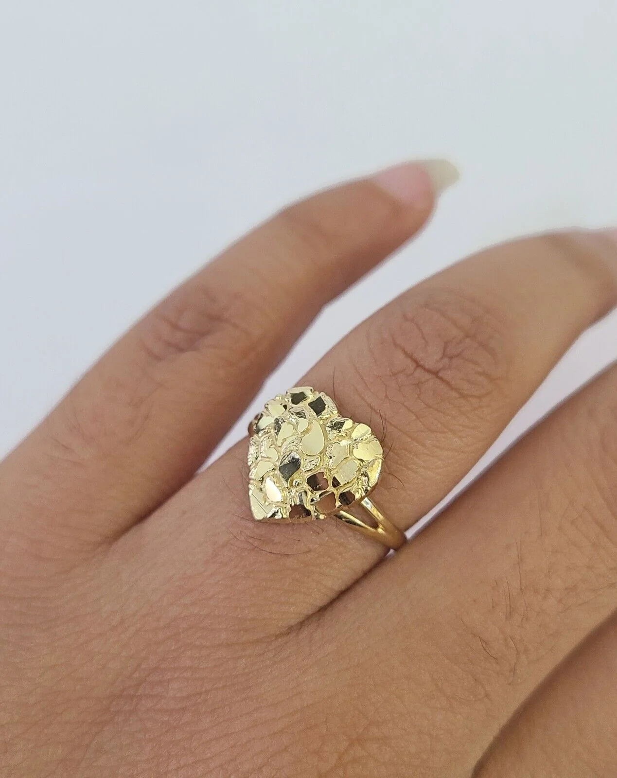 Real 10k Nugget Heart Ring Band Wedding Engagement Women Yellow Gold Ring Sizes 6,7,8,9,10,11 & 12 - Image 5