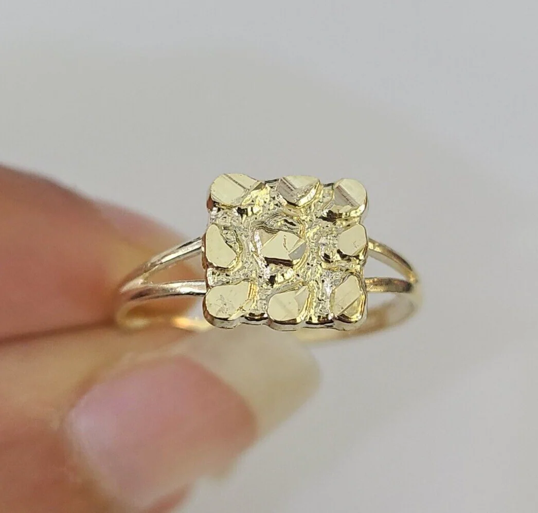 Real 10k Nugget Ring Band Wedding Engagement Women Yellow Gold Ring Sizes 6,7,8,9,10,11 & 12 - Image 3