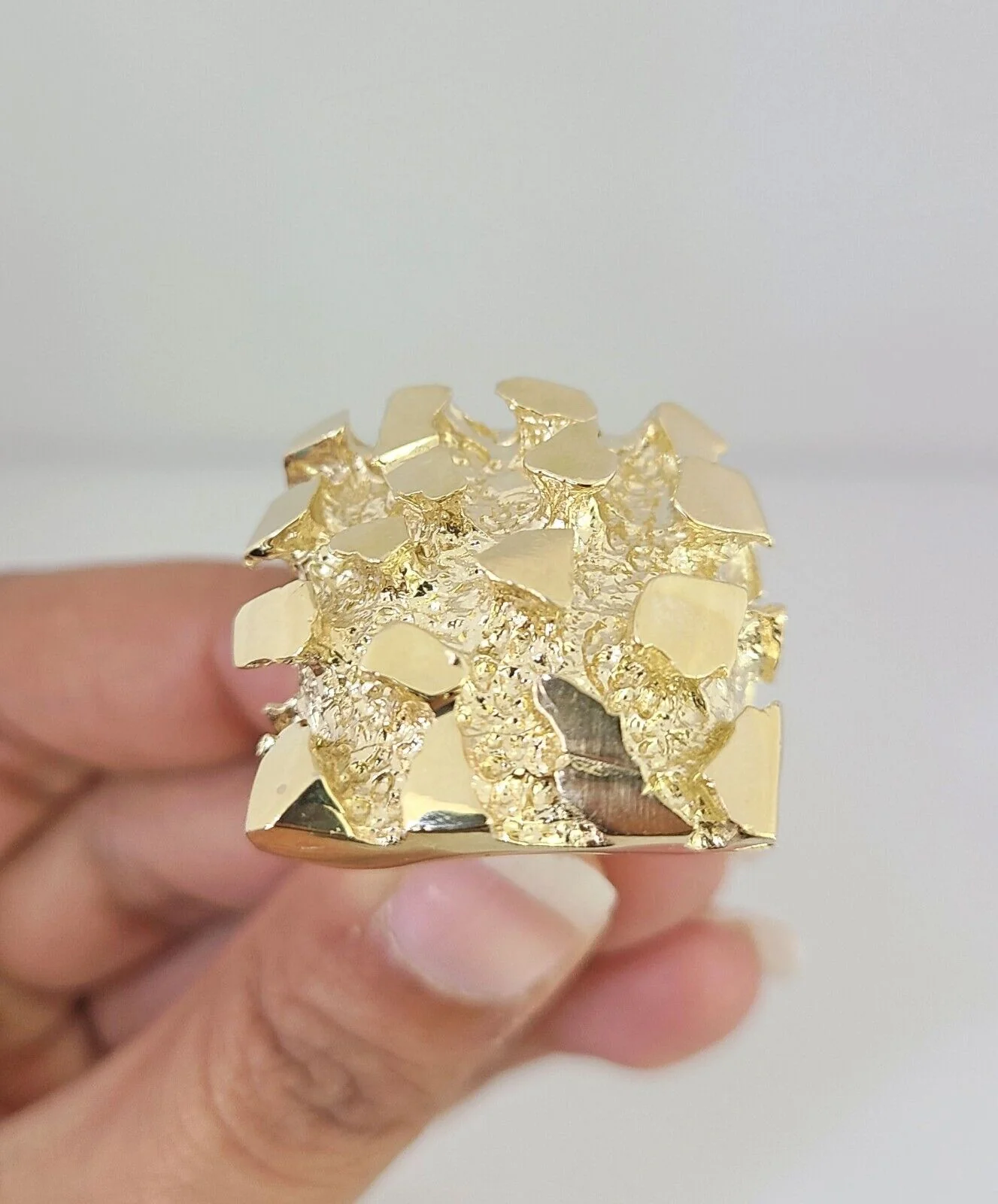Real 10k Nugget Ring Yellow Gold Men Casual Square Ring 10kt All Sizes - Image 2