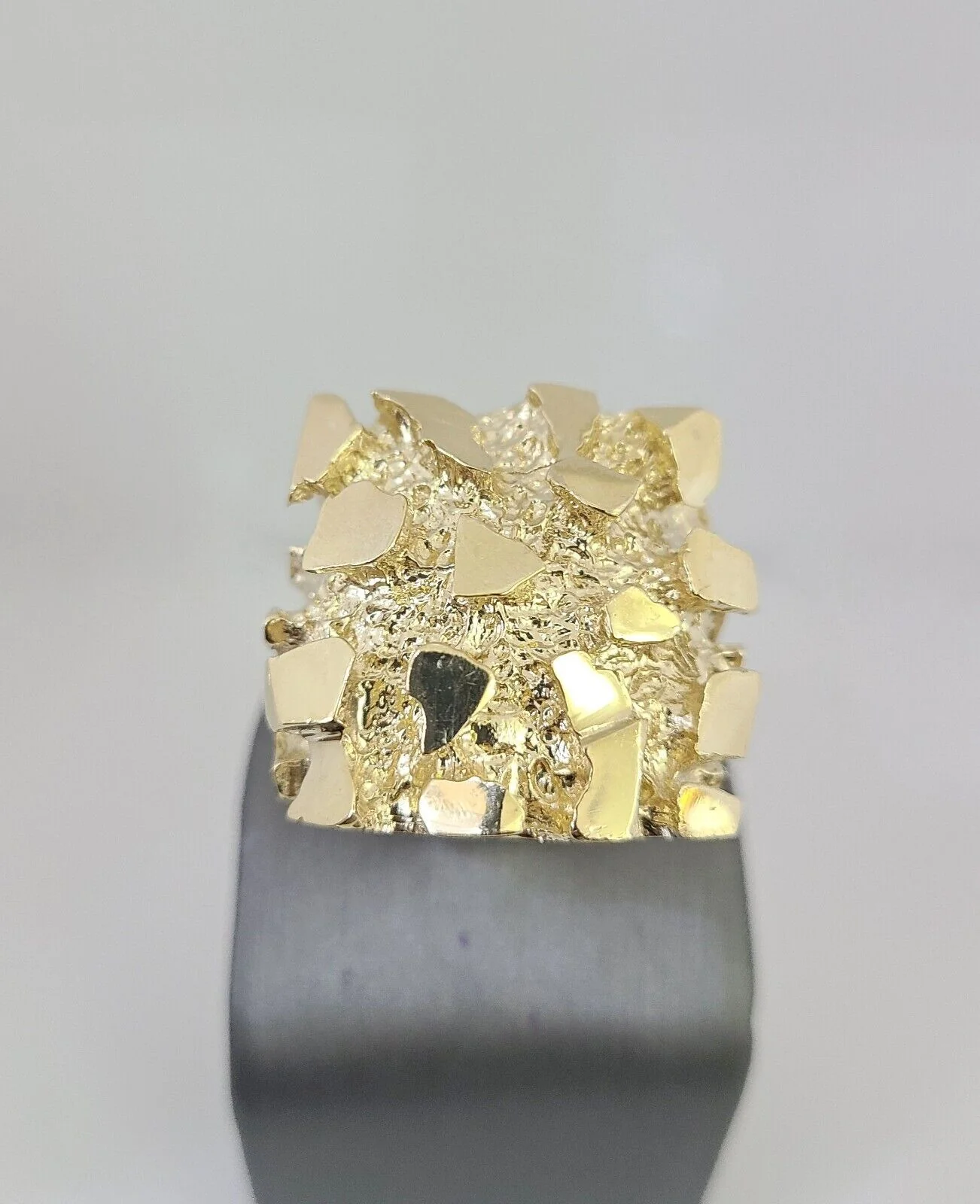 Real 10k Nugget Ring Yellow Gold Men Casual Square Ring 10kt All Sizes - Image 5