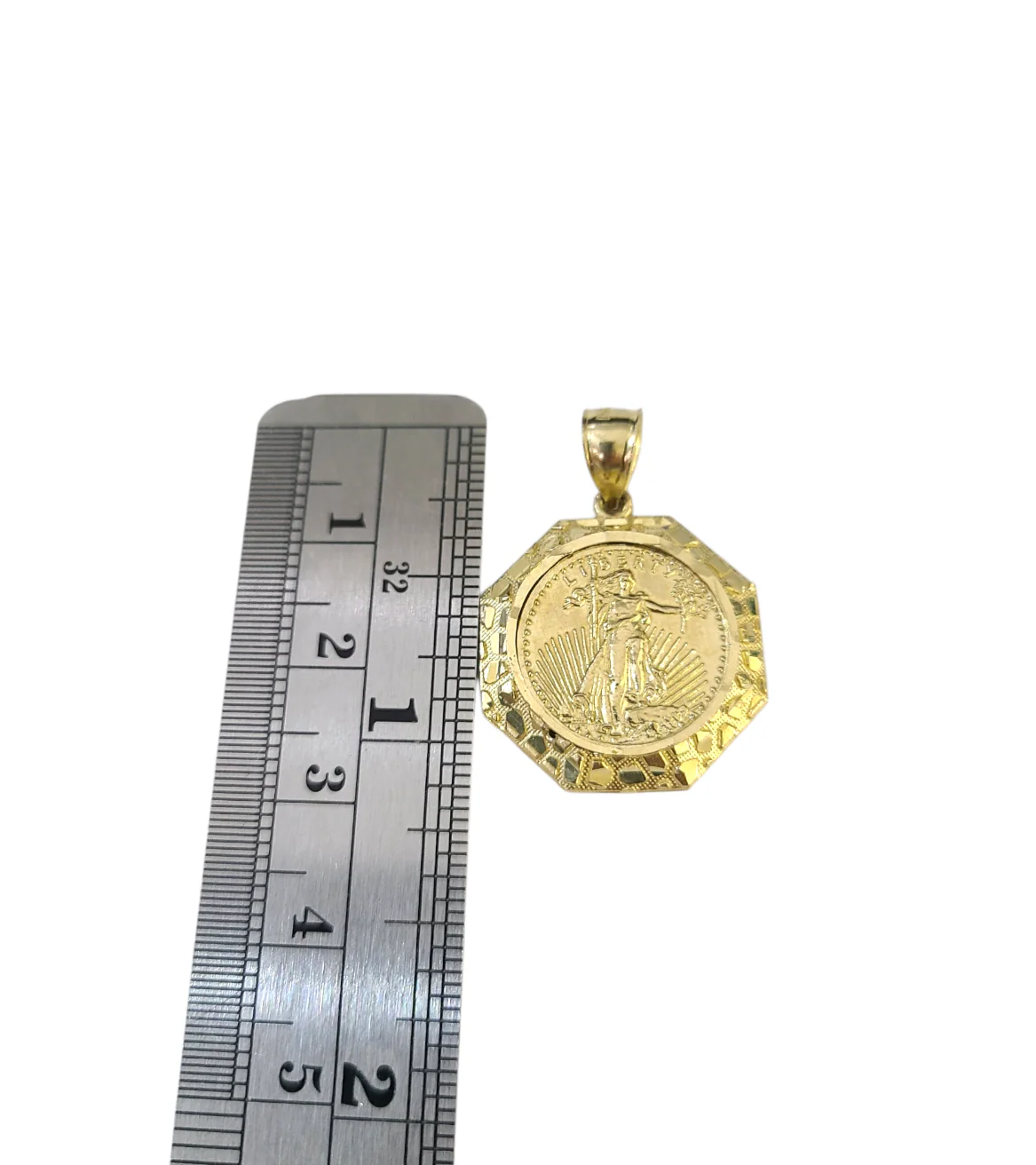 Real 10K  Nugget Saint Liberty Medallion Pendant Charm Yellow Gold Genuine 10kt - Image 3