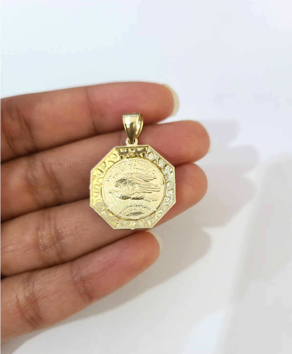 Real 10K  Nugget Saint Liberty Medallion Pendant Charm Yellow Gold Genuine 10kt - Image 5