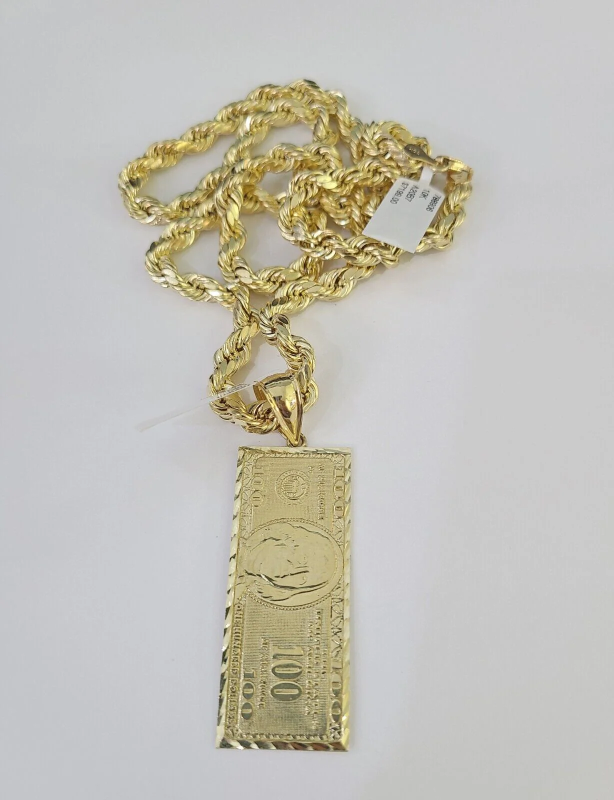 Real 10k Rope Chain 100$ Bill Money Charm Set 7mm 20"-28" Inch Necklace Gold - Image 2