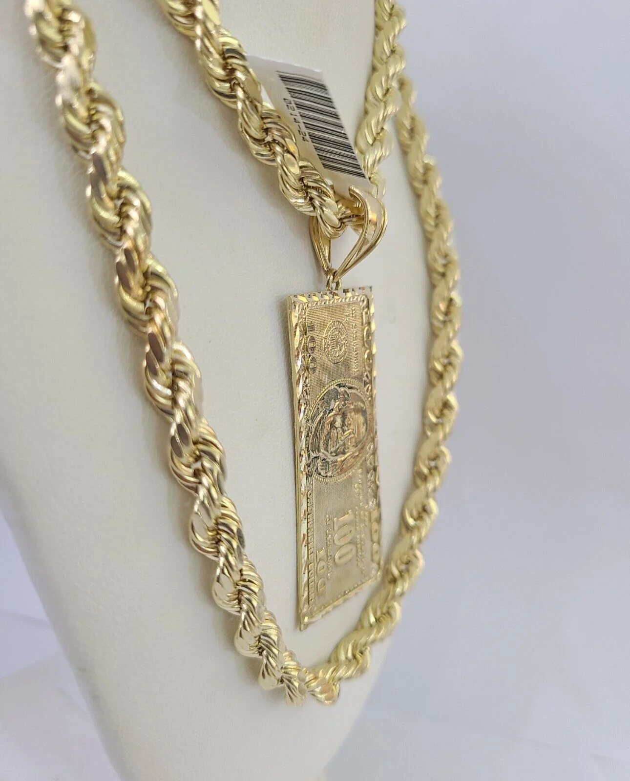 Real 10k Rope Chain 100$ Bill Money Charm Set 7mm 20"-28" Inch Necklace Gold - Image 6