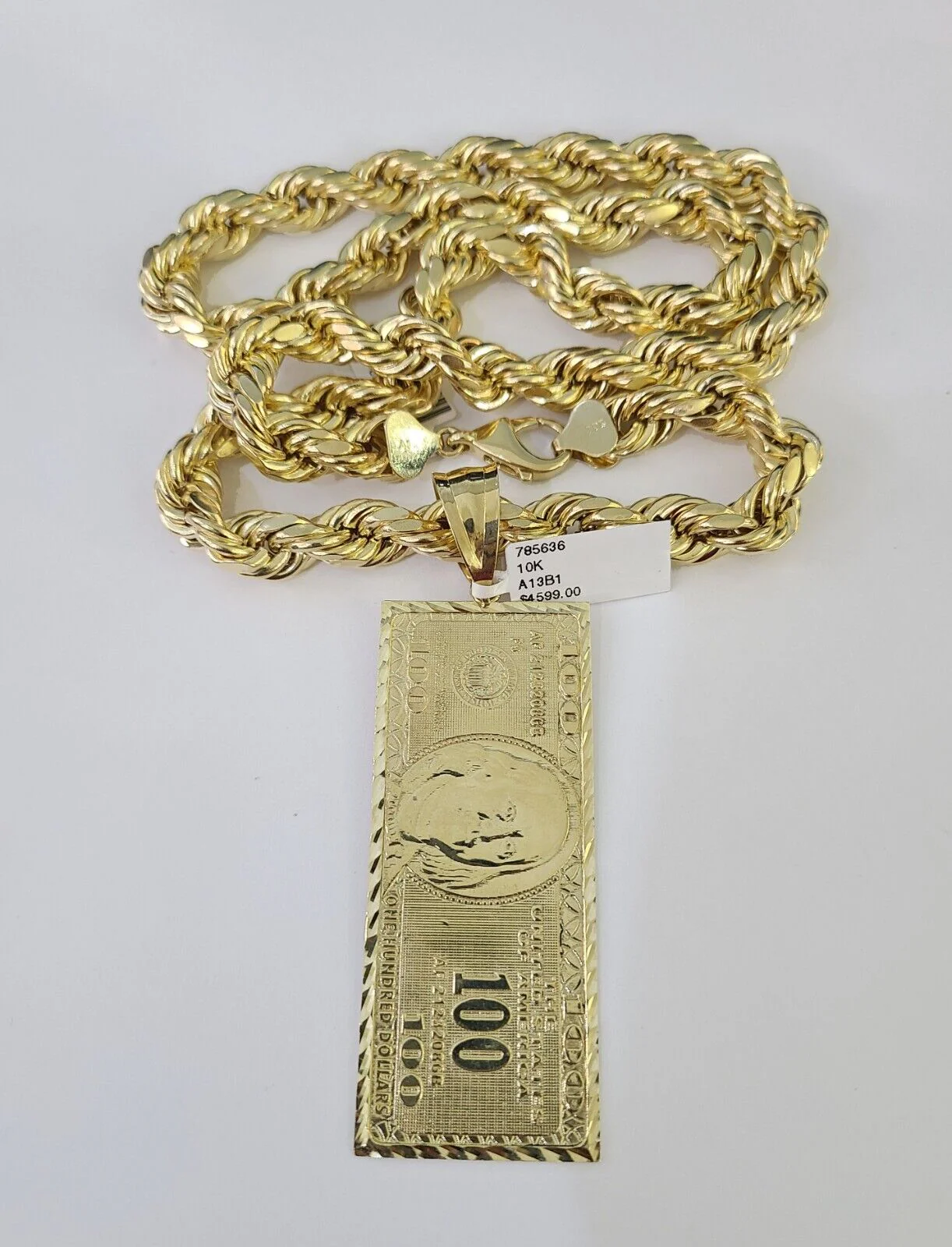 Real 10k Rope Chain 100 Money Dollar Charm Set 10mm 20"-30" Inch Necklace Gold - Image 6