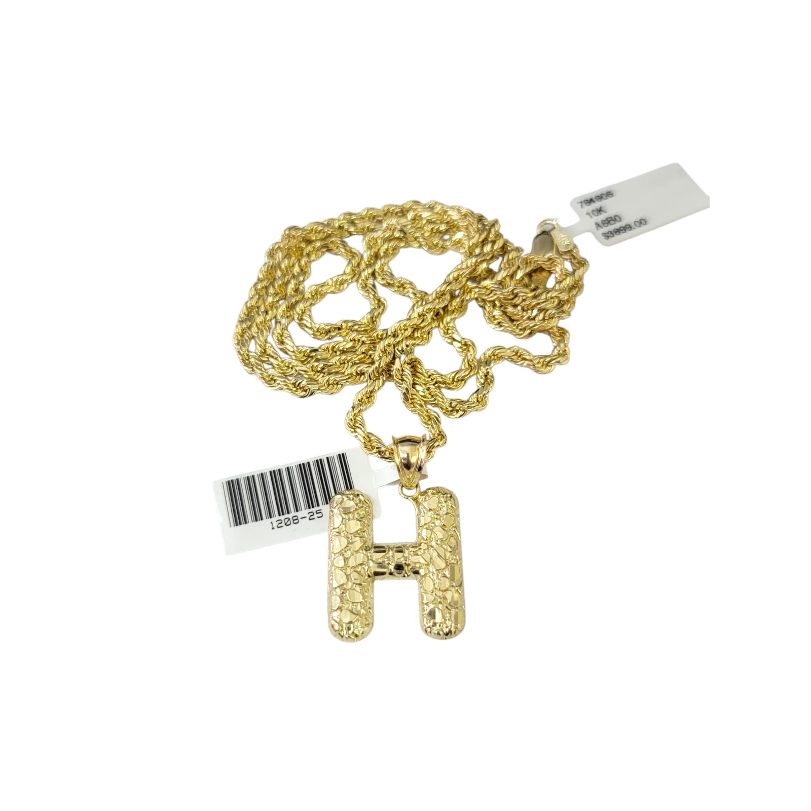 Real 10k Rope Chain 3mm 18"-28" Necklace Nugget H Initial Charm Set Pendant Gold - Image 4