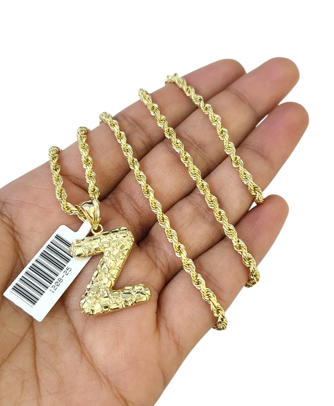 Real 10k Rope Chain 3mm 18"-28" Set Z Necklace Nugget Initial Charm Pendant Gold - Image 3